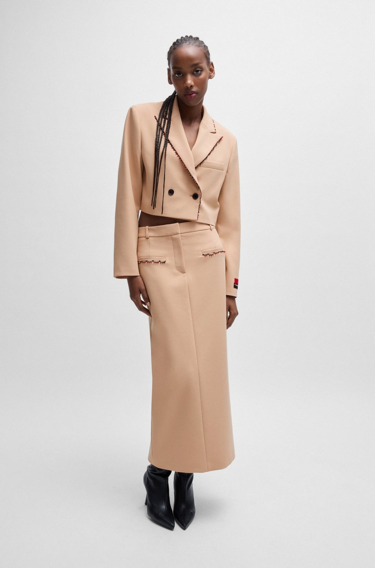 HUGO X LES BENJAMINS LOW-RISE PENCIL SKIRT WITH BEADED TRIMS - 3