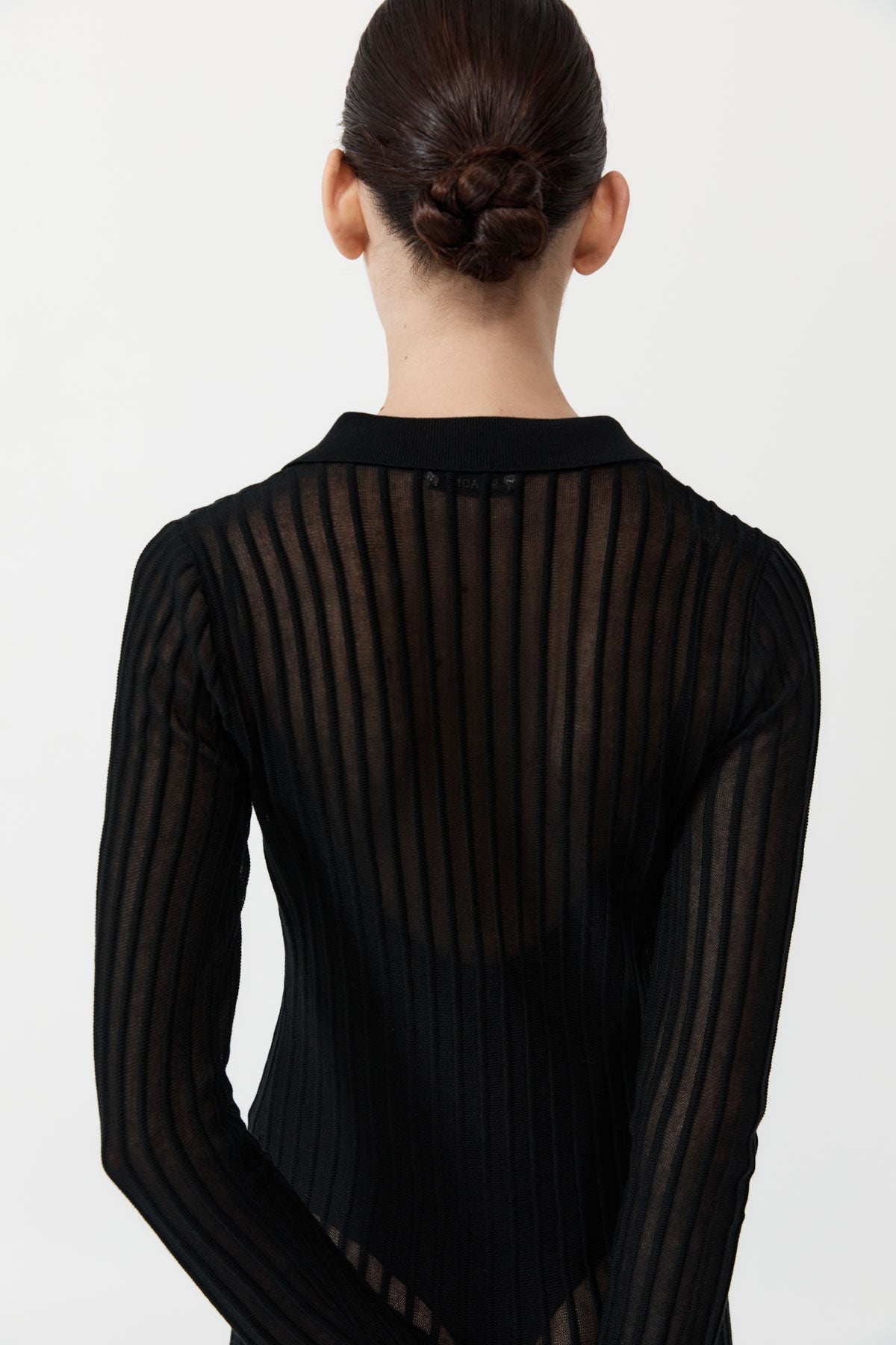 Sheer Stripe Dress - Black - 5