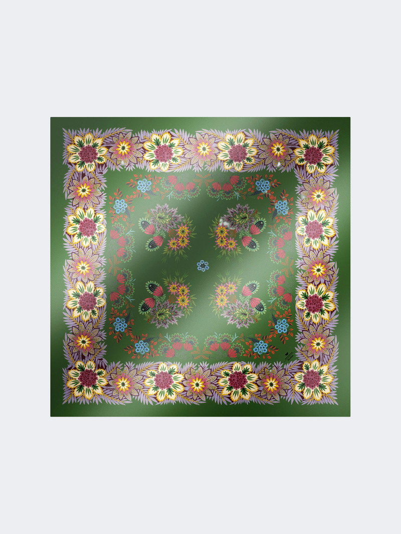 ONESTONEW Printed silk twill foulard - GREEN 1