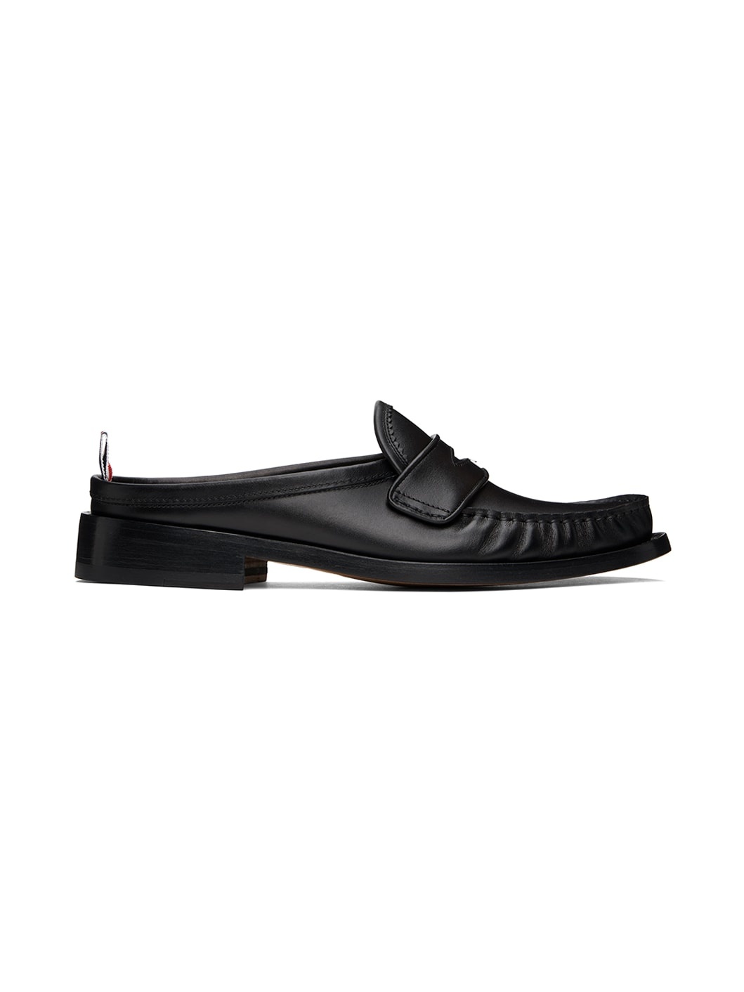 Black Pleated Penny Loafer Mules - 1