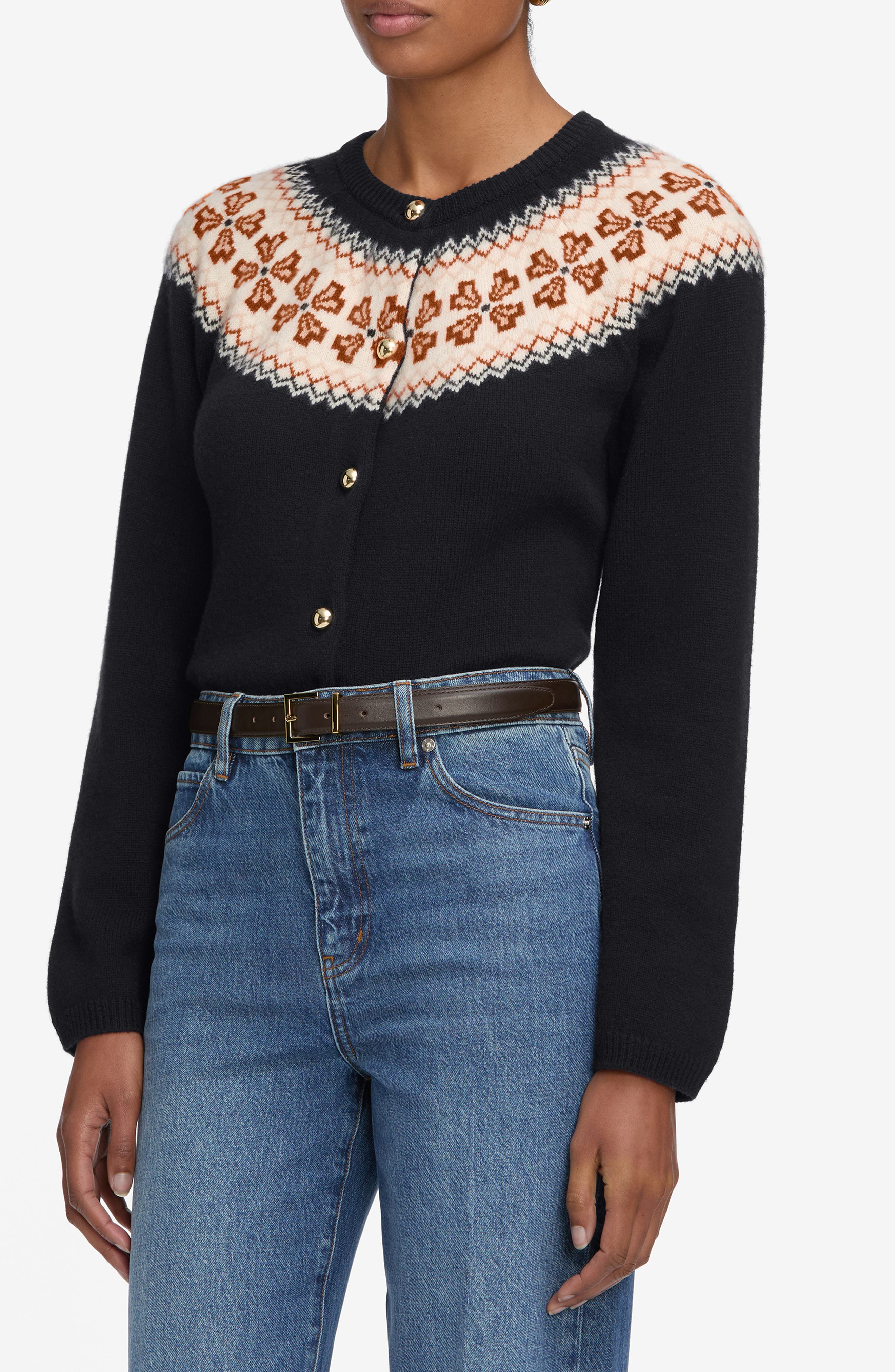 FRAME The Fair Isle Cashmere Cardigan in Navy at Nordstrom - 3