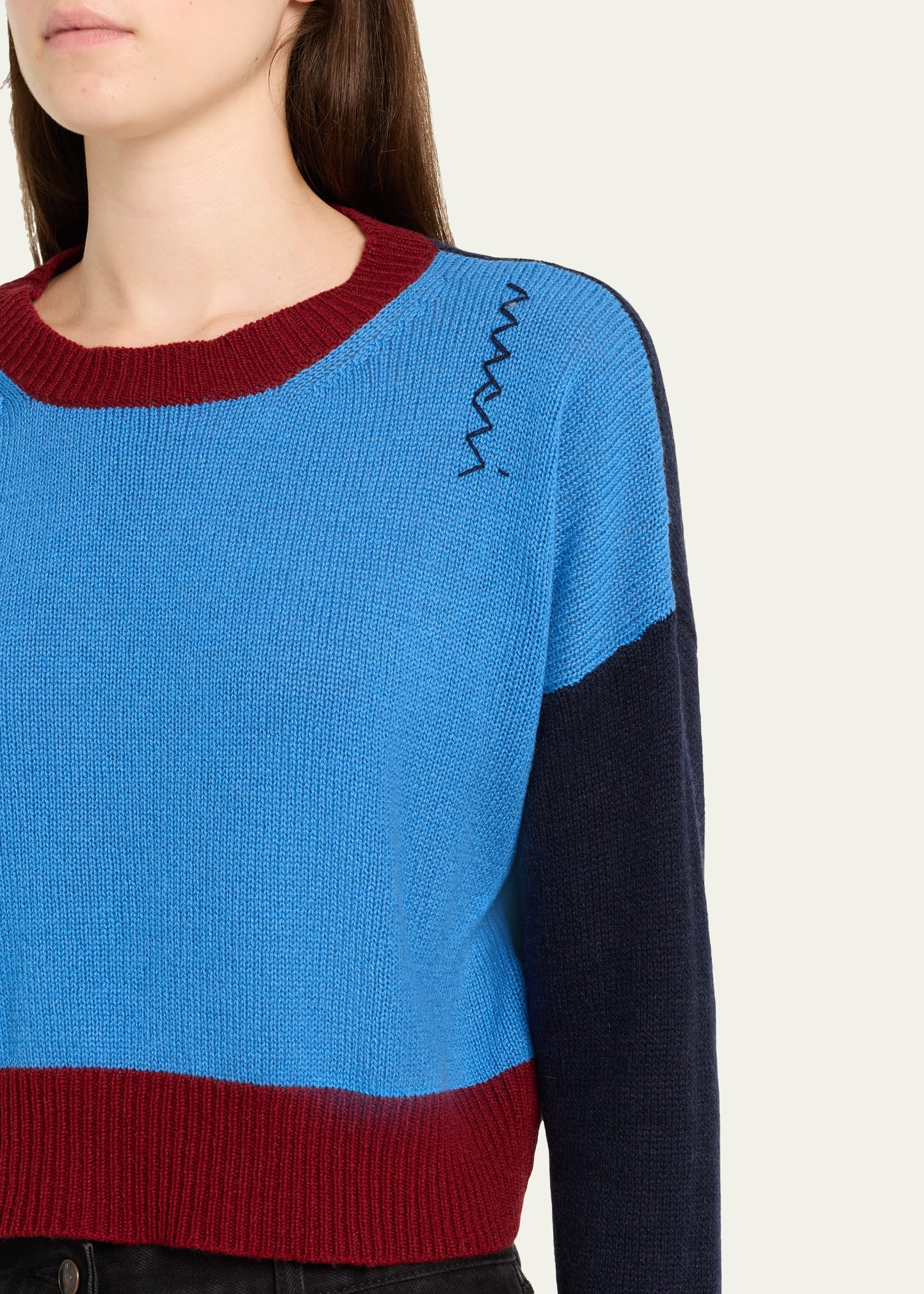 Colorblock Cashmere Crewneck Sweater - 5