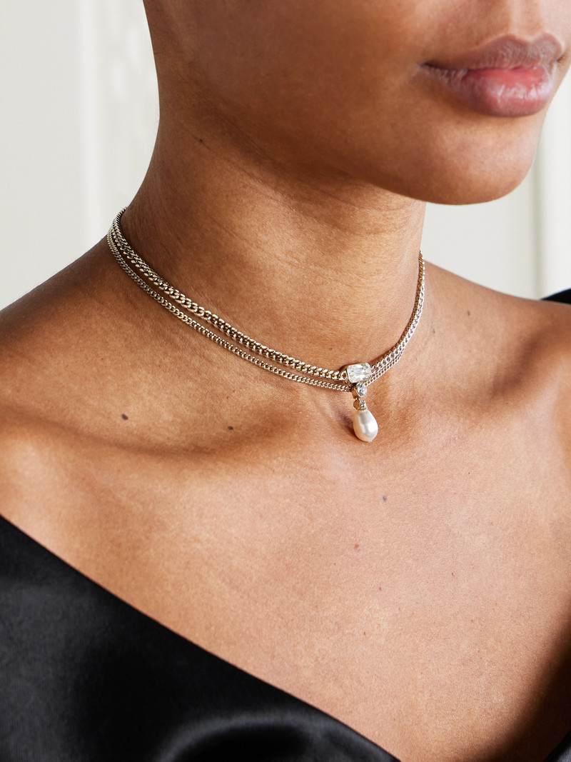 Alexander McQueen Skull Gold-tone, Crystal And Faux Pearl Necklace outlook