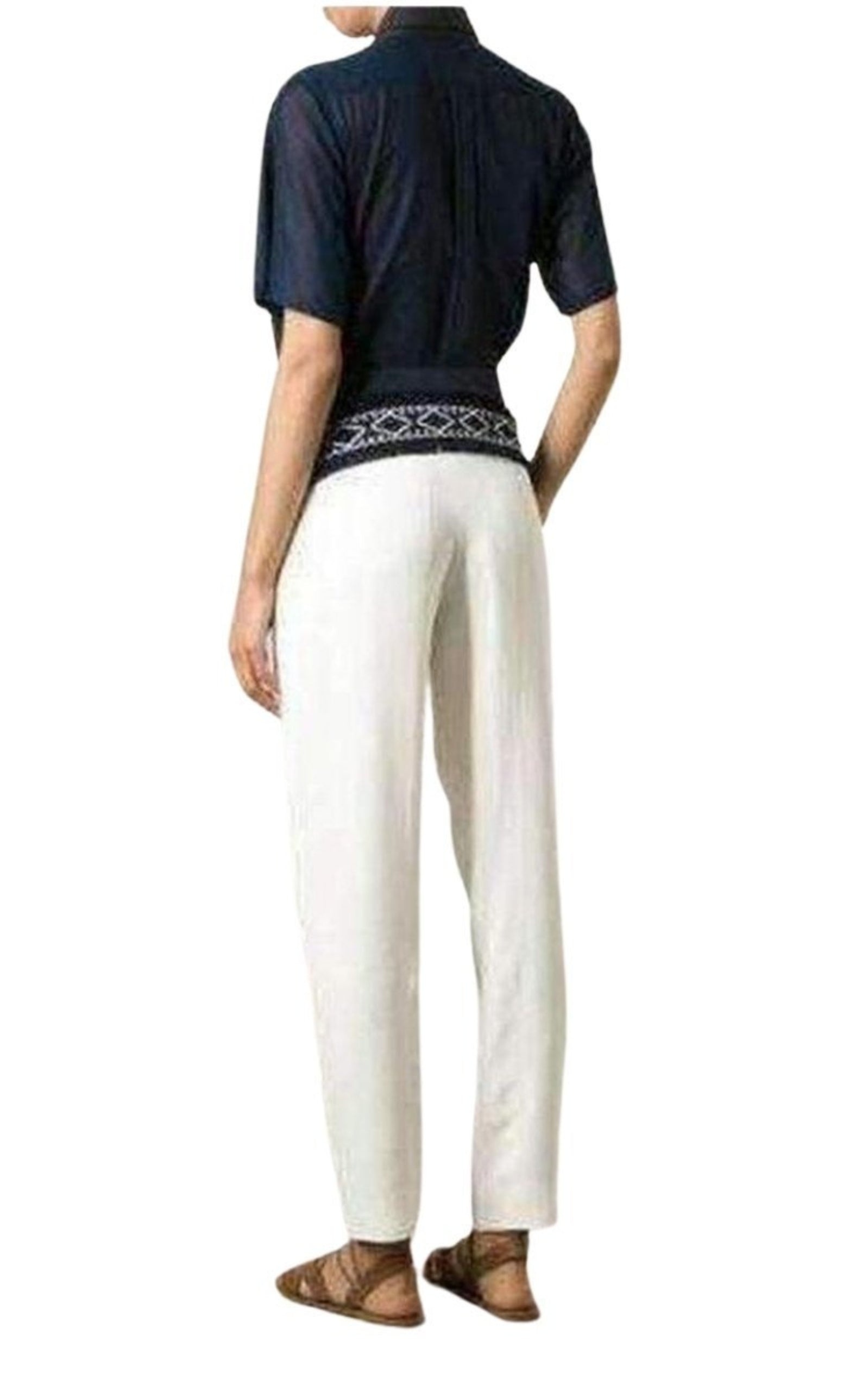 White Embroidered Cotton Pants - 3