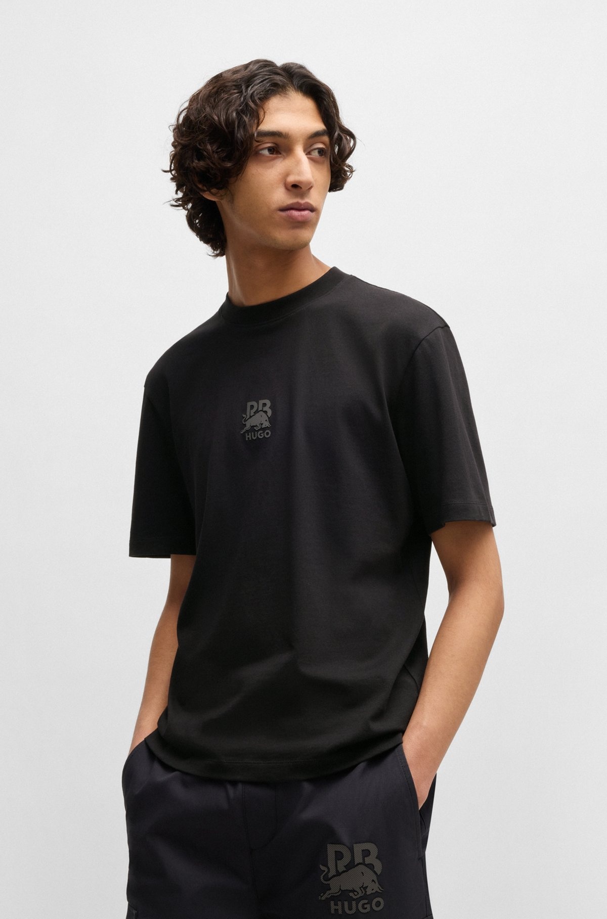 HUGO X RB COTTON-JERSEY T-SHIRT WITH CARBON STEALTH LOGO - 2