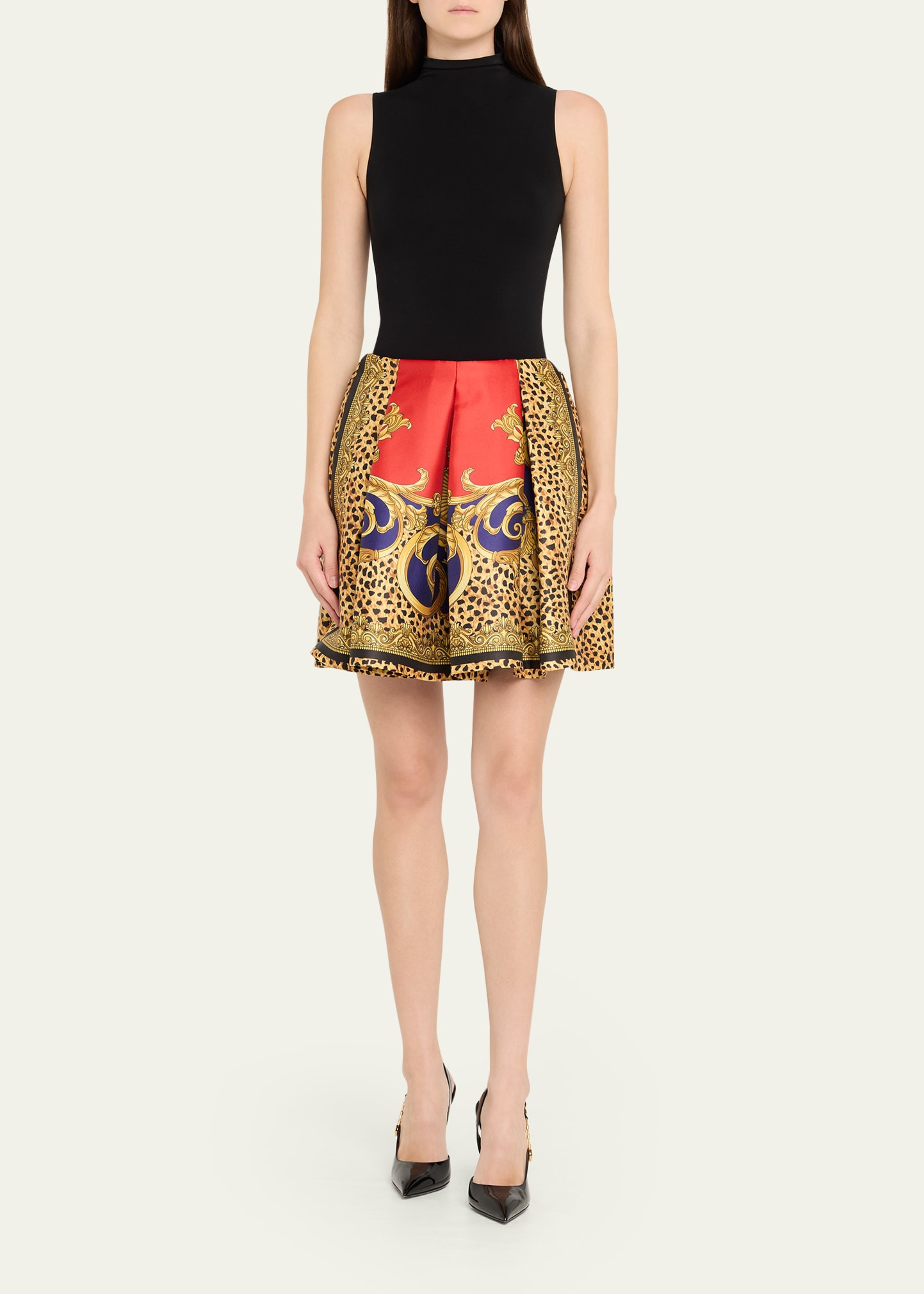 Pleated Cheetah Barocco Mini Skirt - 2