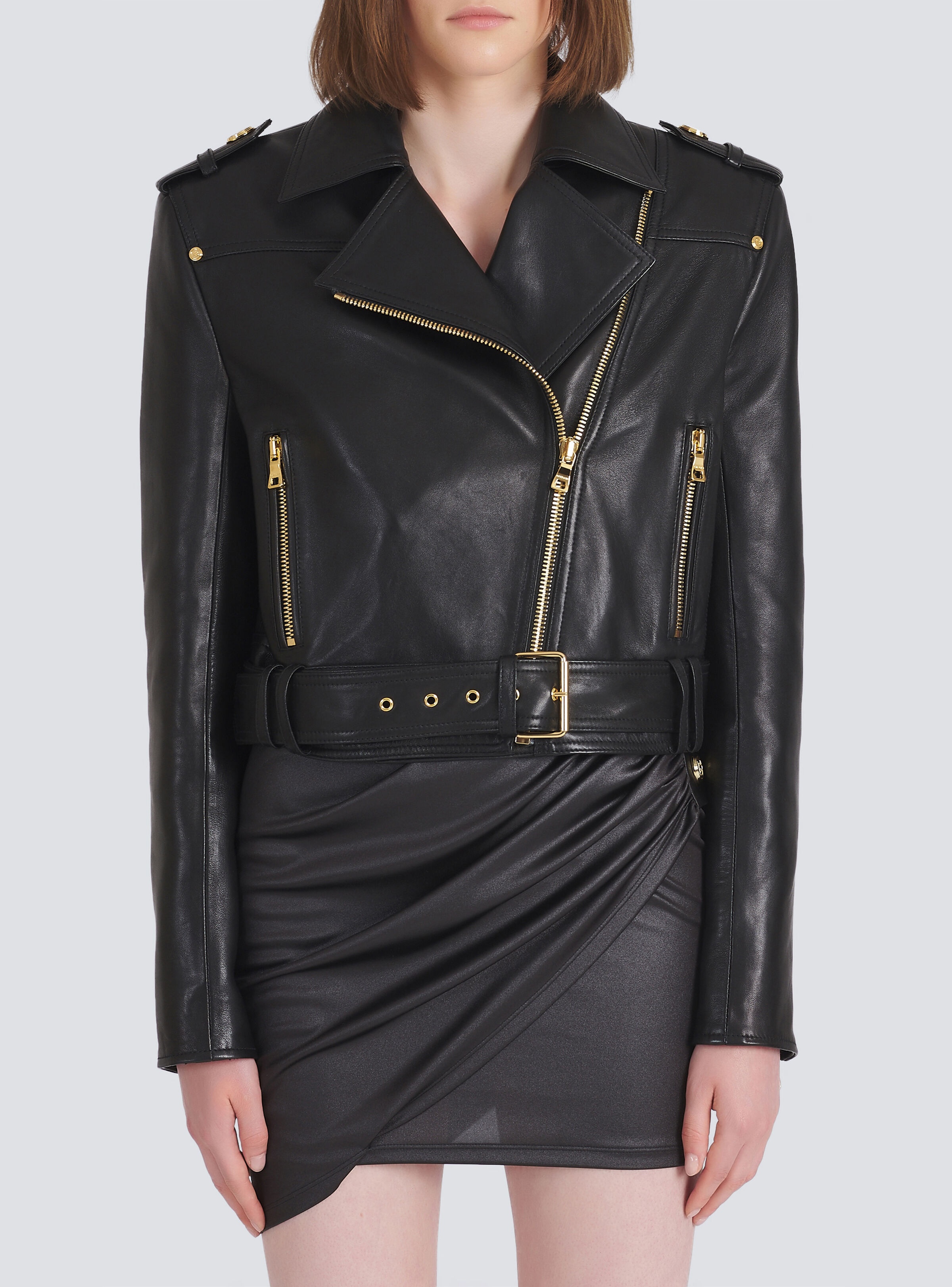 Short leather biker jacket - 7