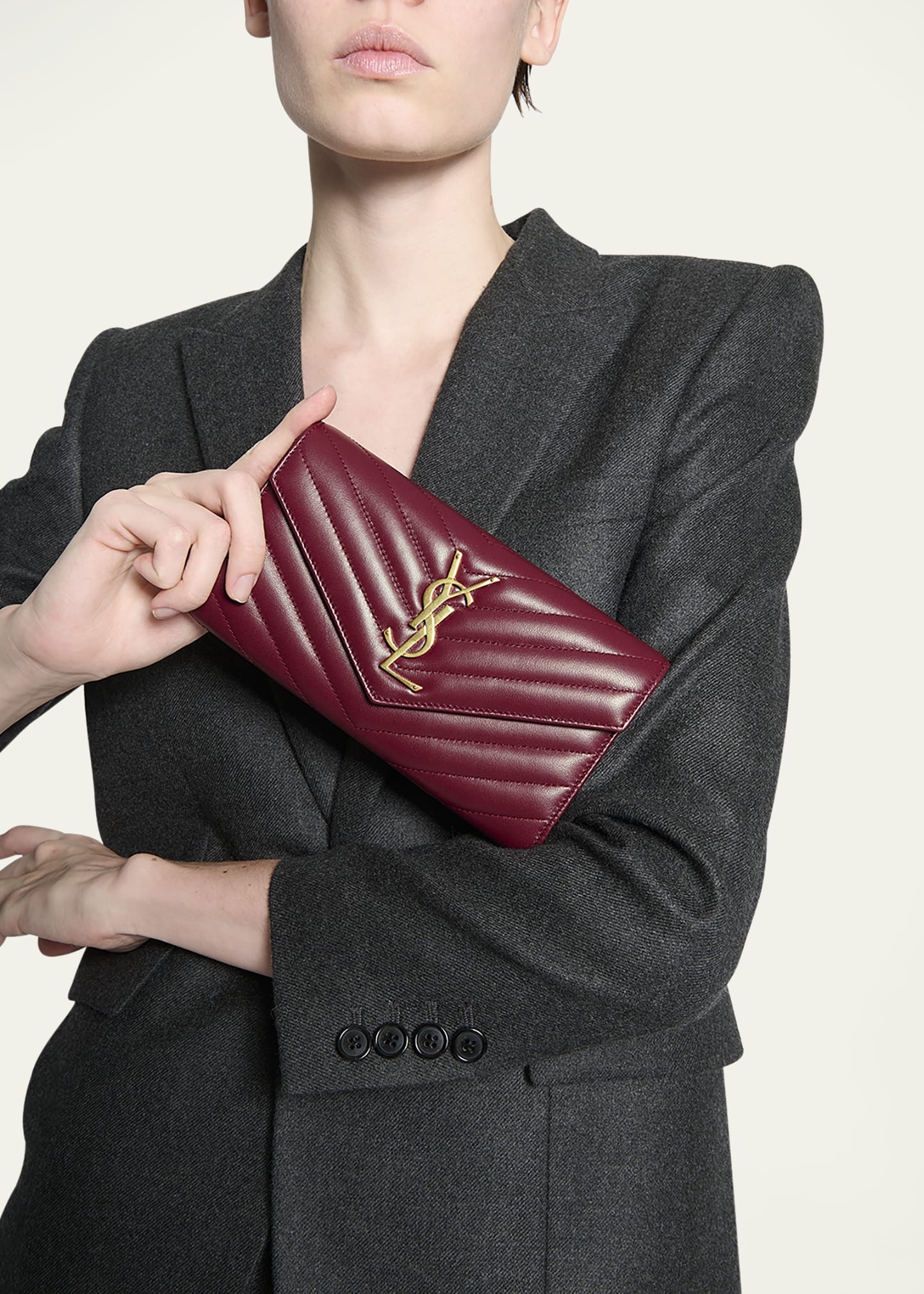 YSL Monogram Large Envelope Flap Wallet in Smooth Leather - 2