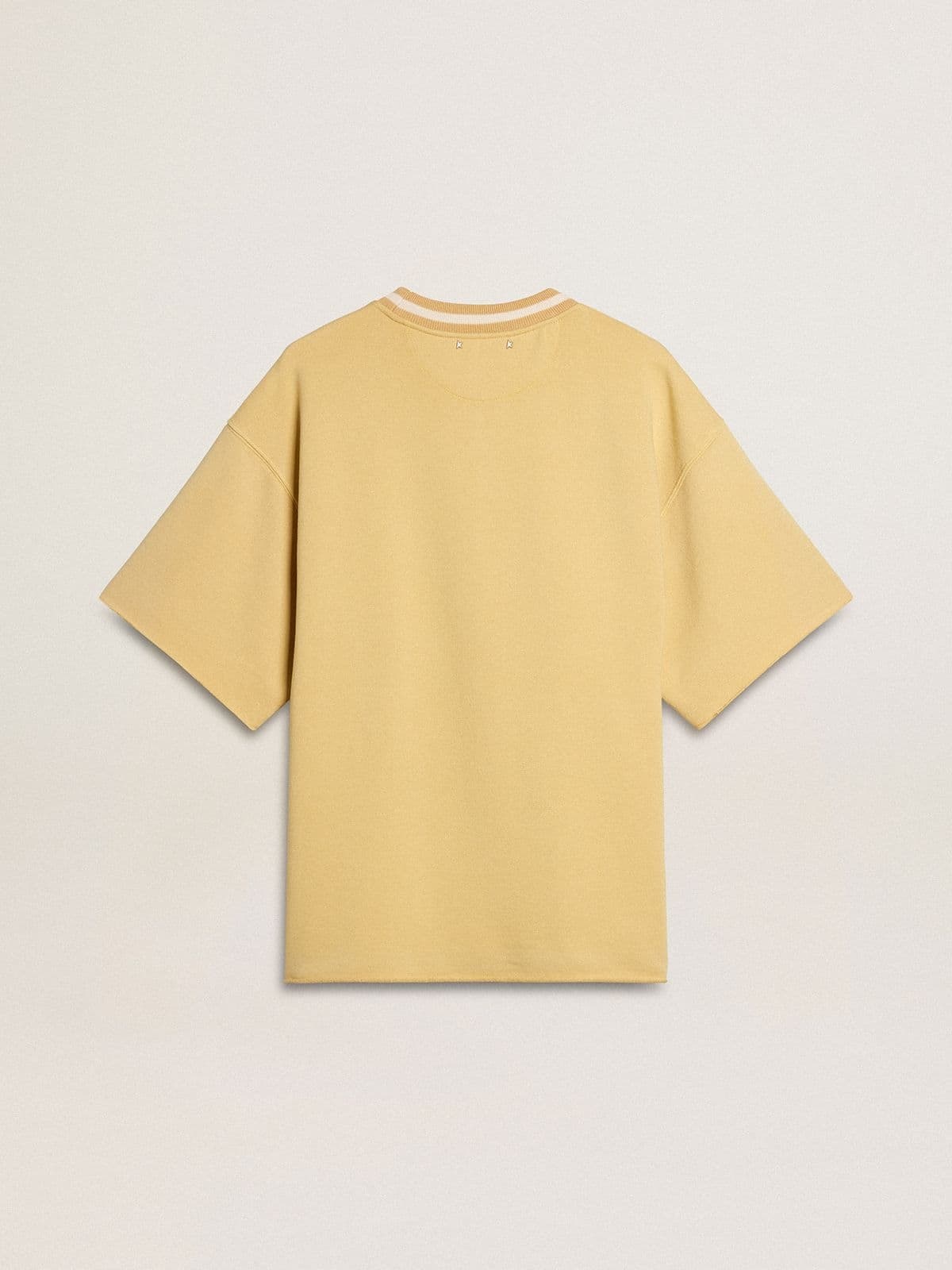 Men's oversized yellow cotton T-shirt with blue print - 6