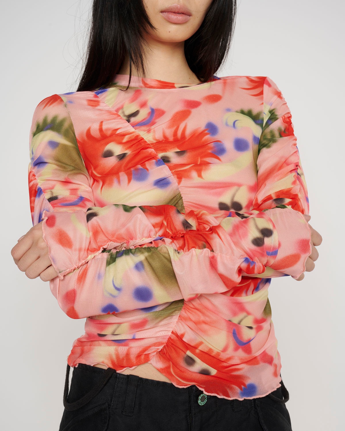Fuzzy Friends Hyper Mesh Long Sleeve Top - Pink Multi - 4
