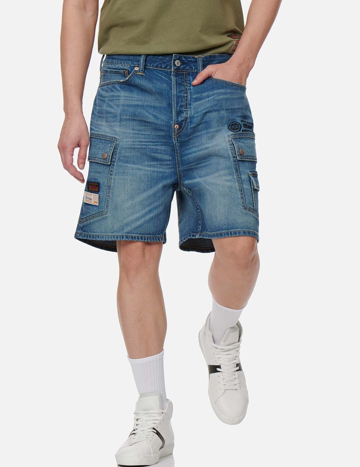 CARGO POCKET DENIM SHORTS - 4