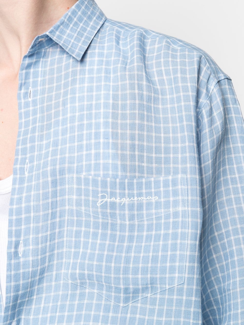 check-print linen shirt - 5