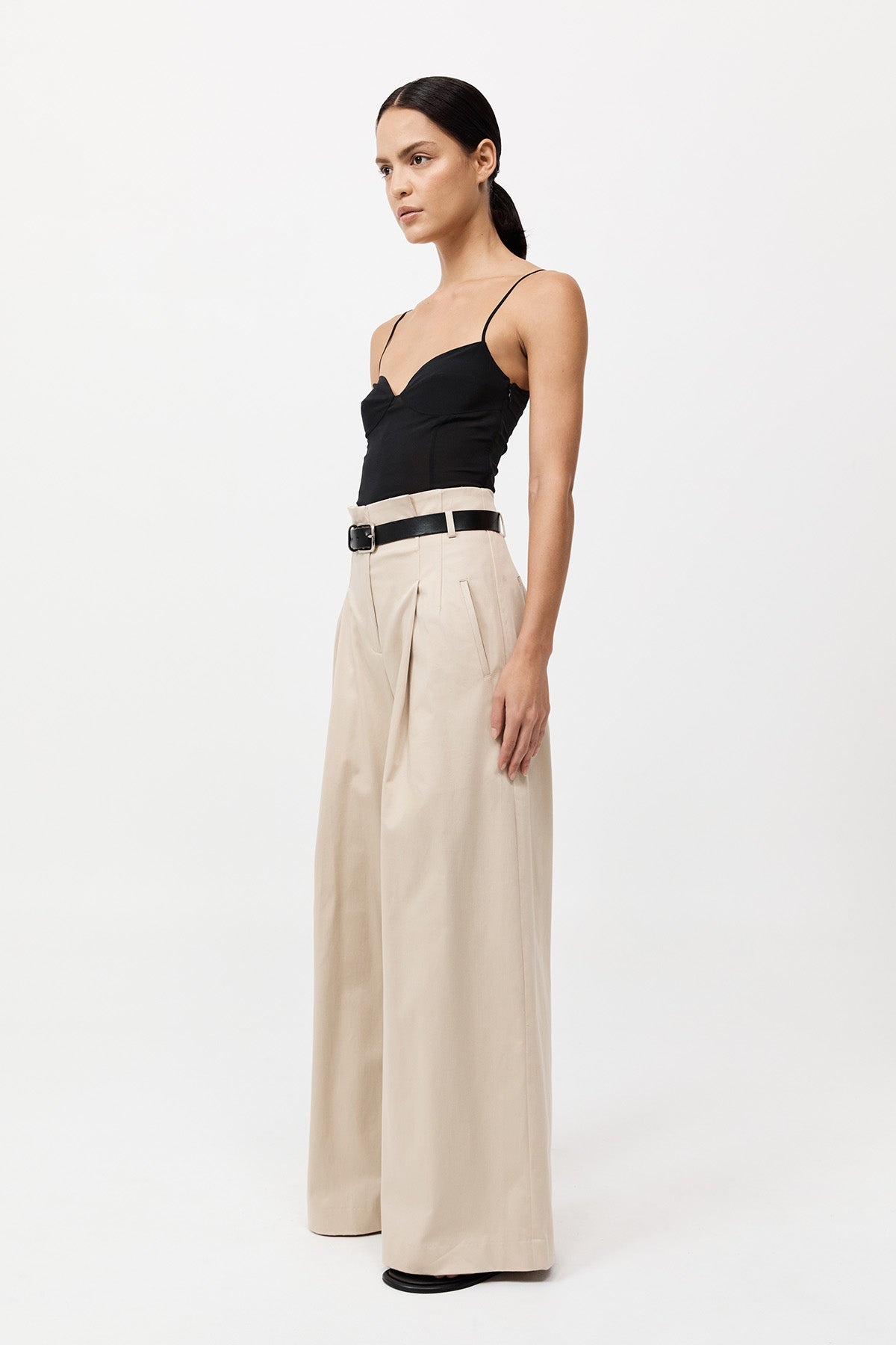 Cotton Paperbag Waist Trousers - Champagne - 5