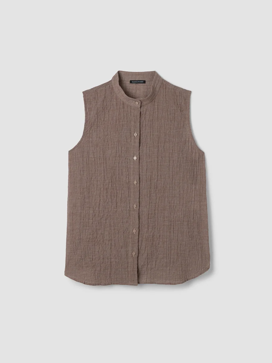 Organic Cotton Microstripe Pucker Sleeveless Shirt - 1