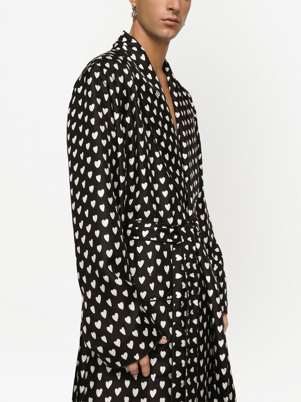 heart-print belted coat - 5