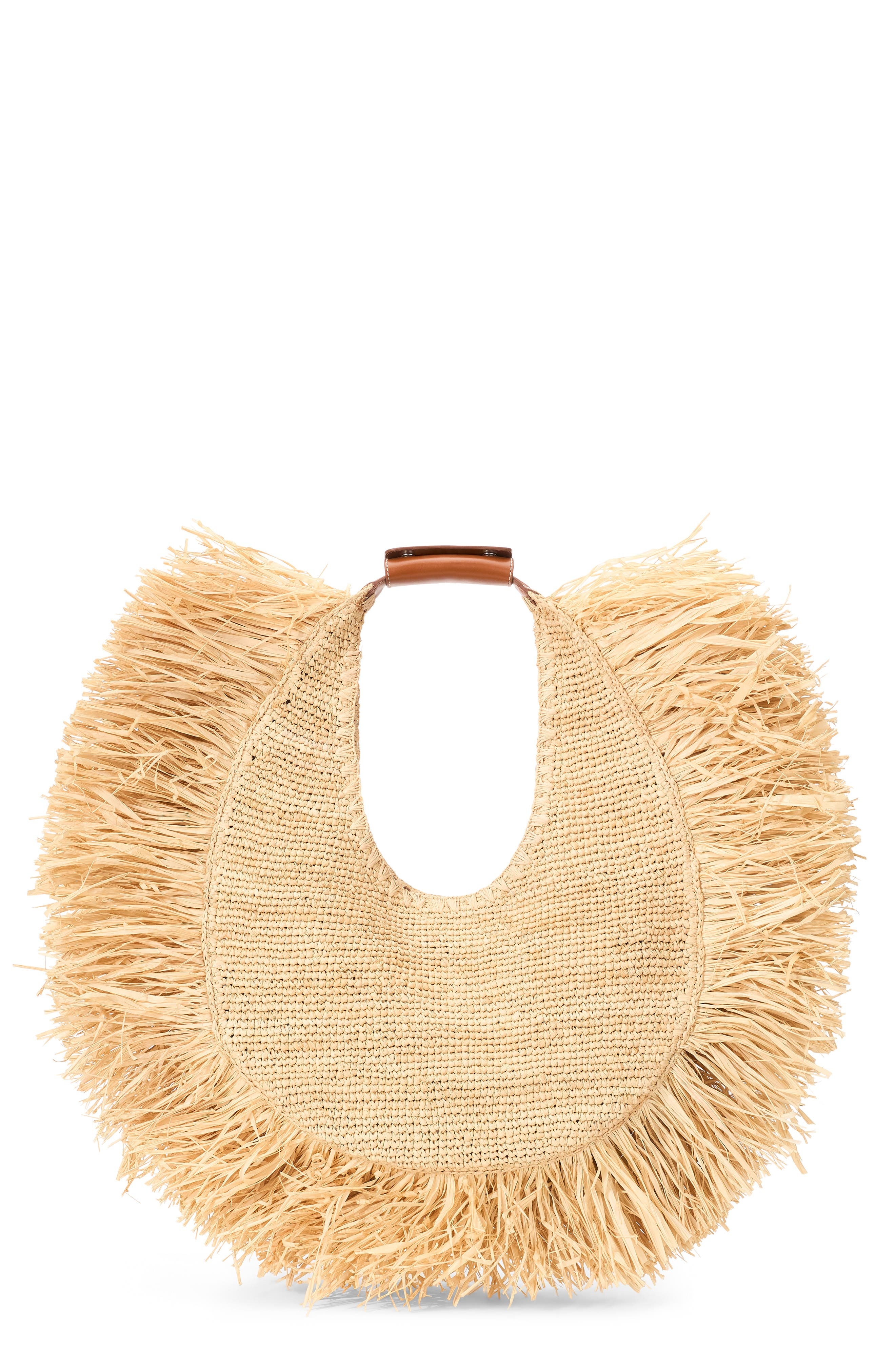 STAUD Large Moon Fringe Raffia Top Handle Tote in Natural Fringe at Nordstrom - 1