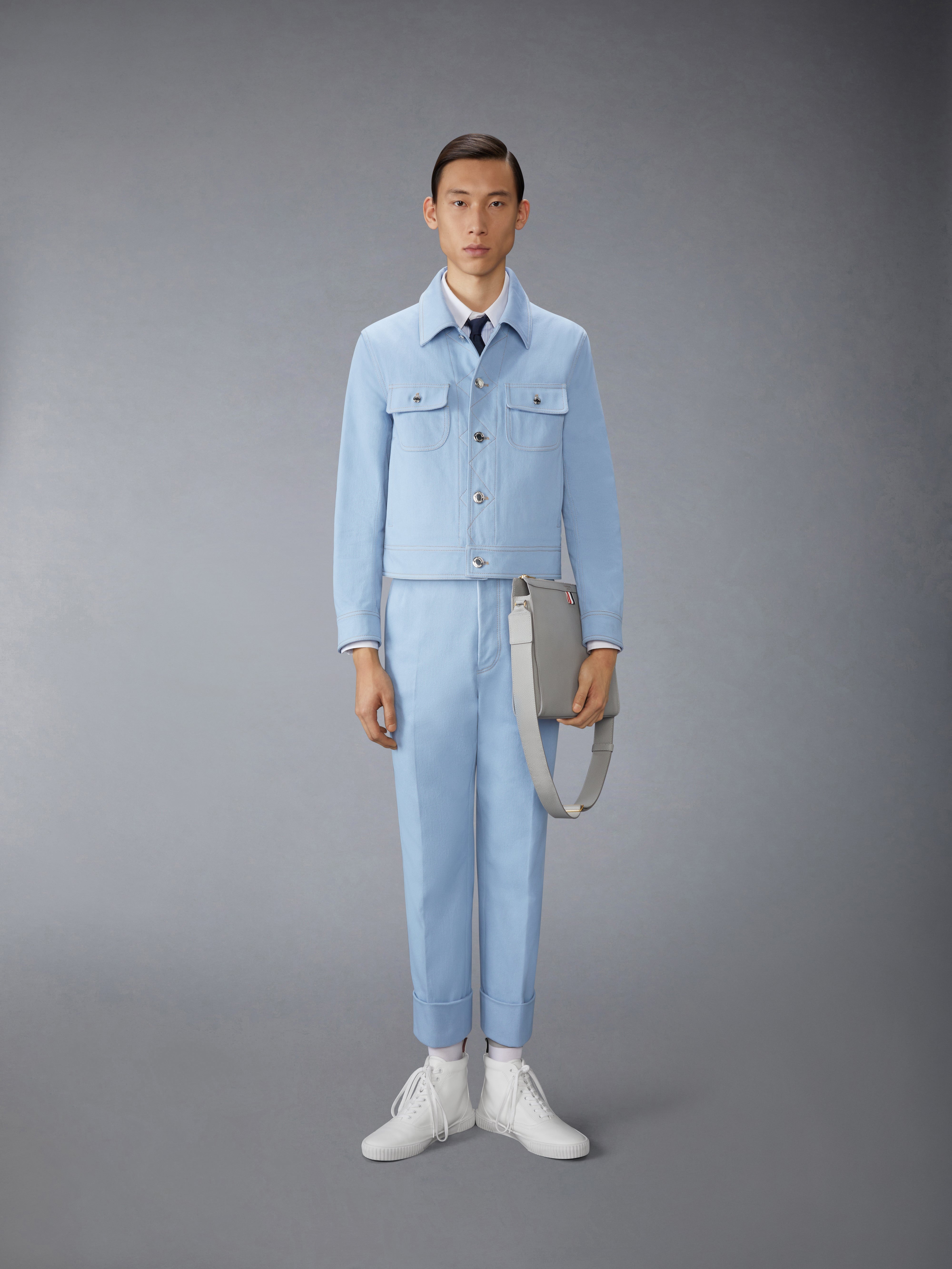 CONTRAST STITCH DENIM BACKSTRAP UTILITY JACKET - 4