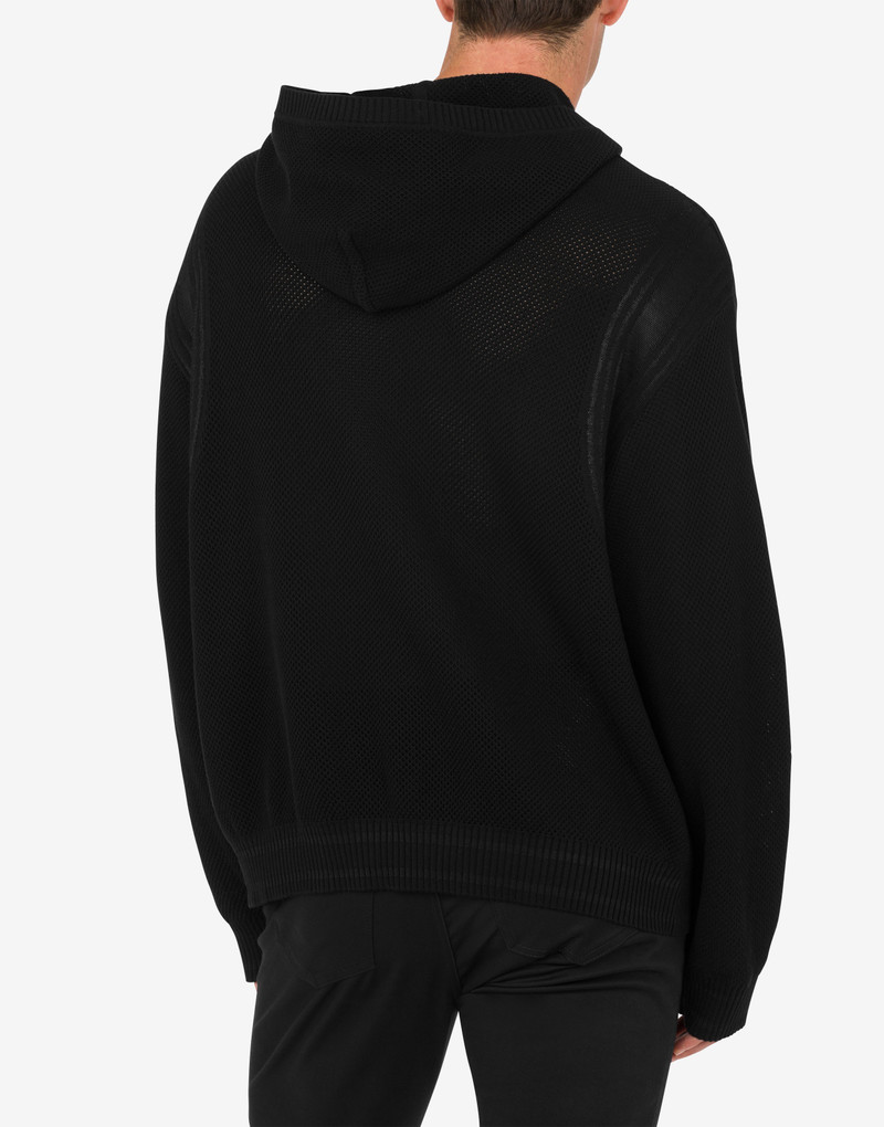 RUBBER LOGO OPEN-KNIT HOODIE 3