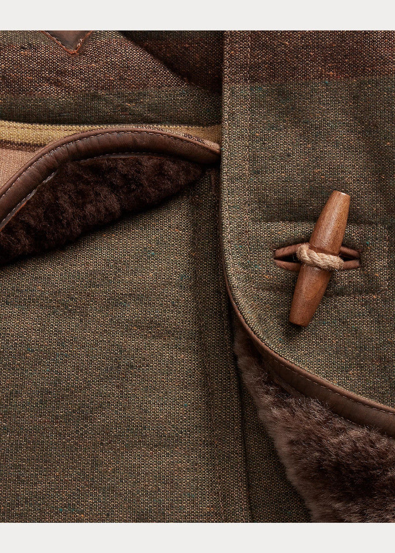 Shearling-Lined Striped Woven Peacoat 5