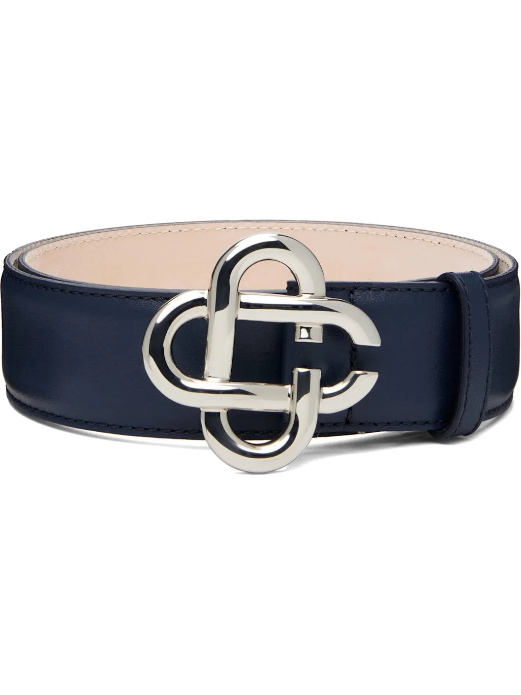 Navy Classic Leather CC Logo Belt - 1