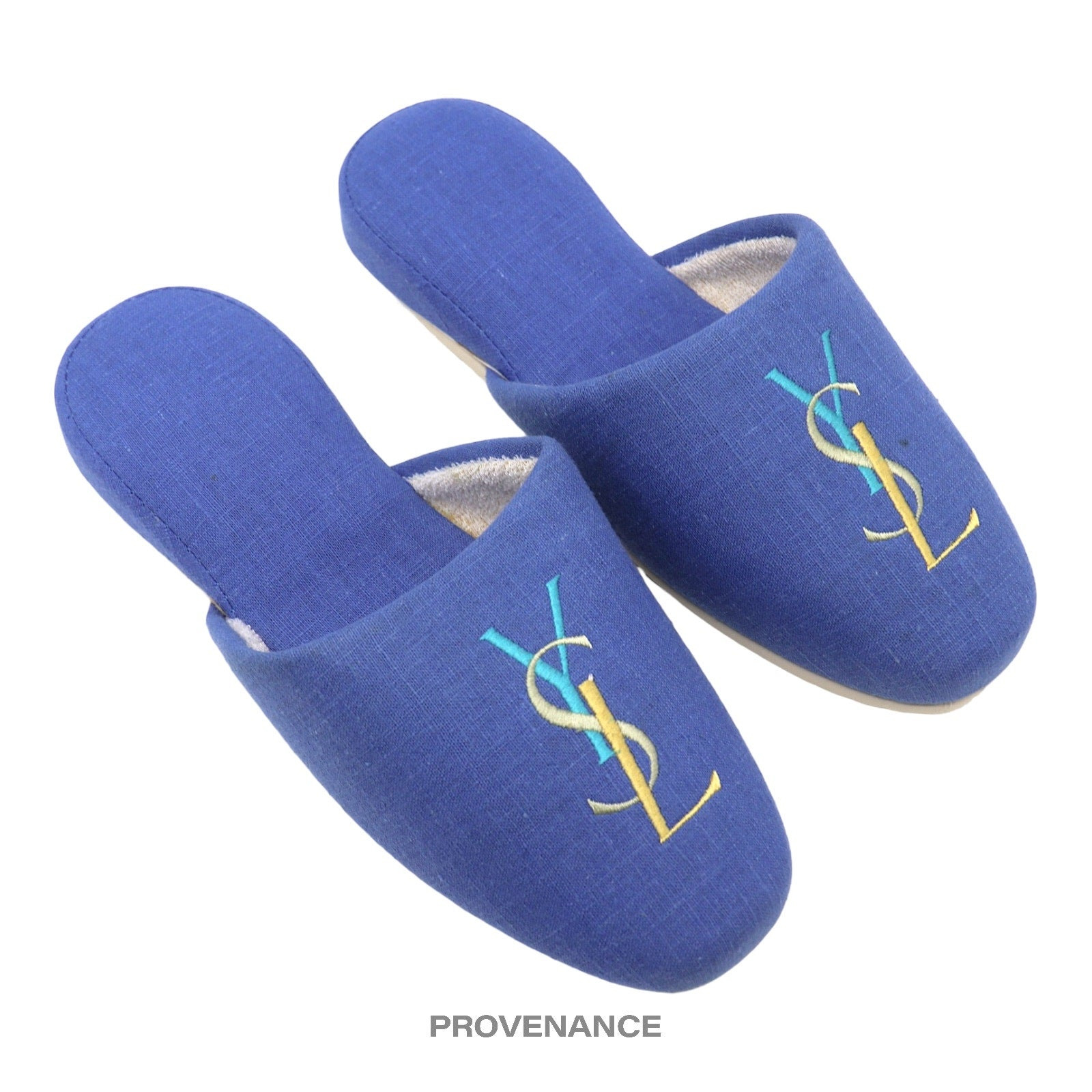 Yves Saint Laurent YSL Logo Slipper - Blue Canvas - 3