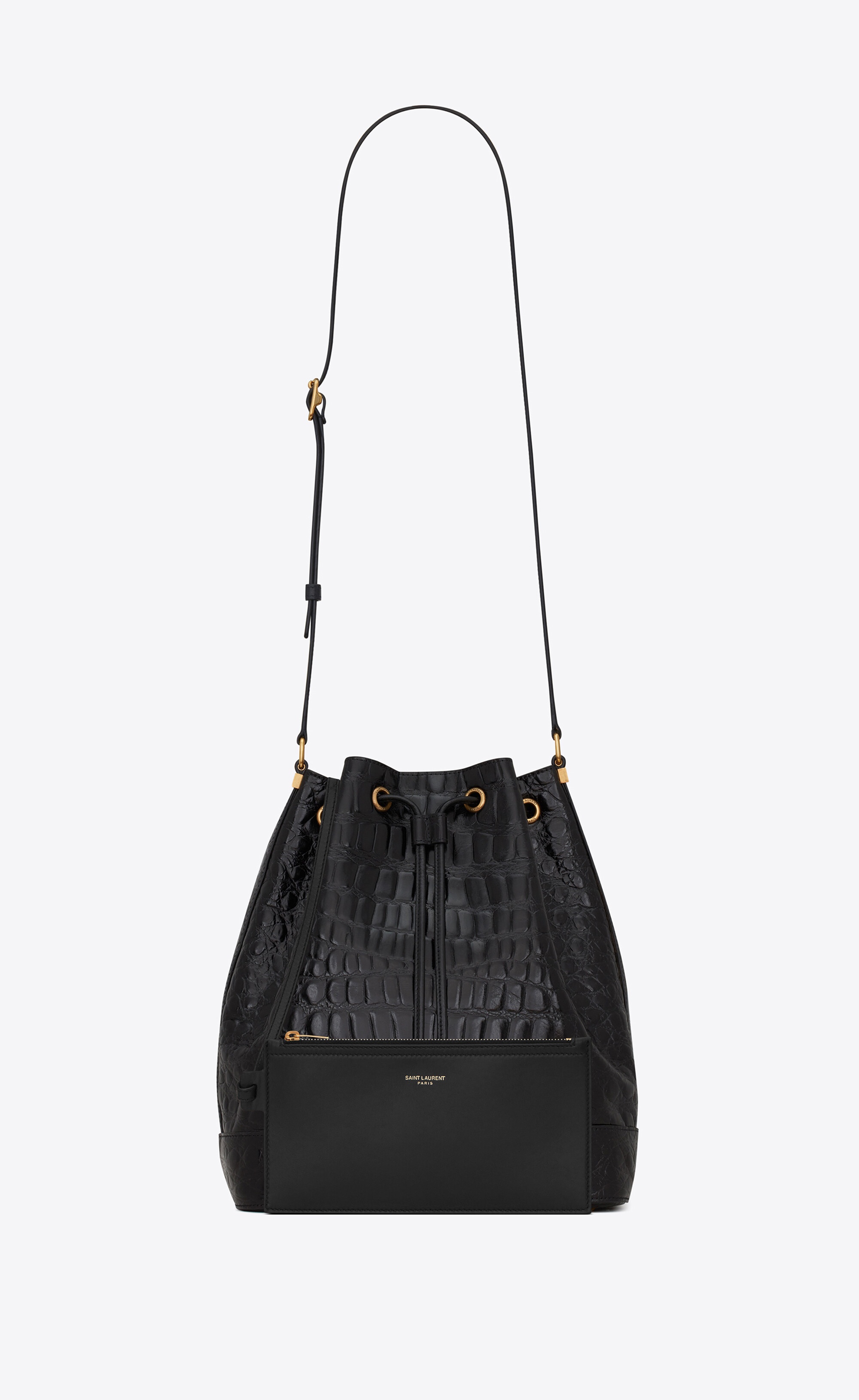 bucket bag in crocodile-embossed lacquered leather - 2