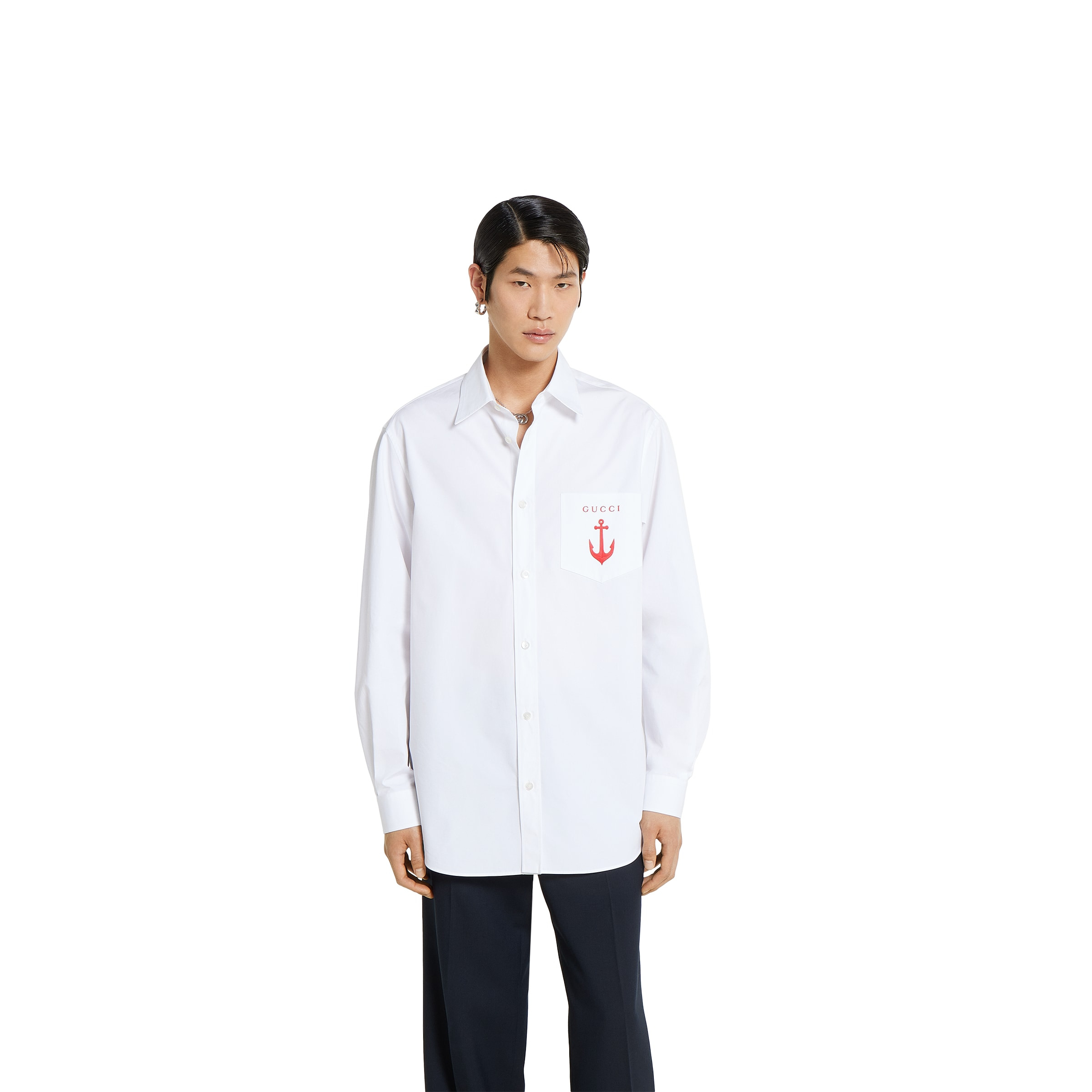 Cotton poplin shirt with embroidery - 3