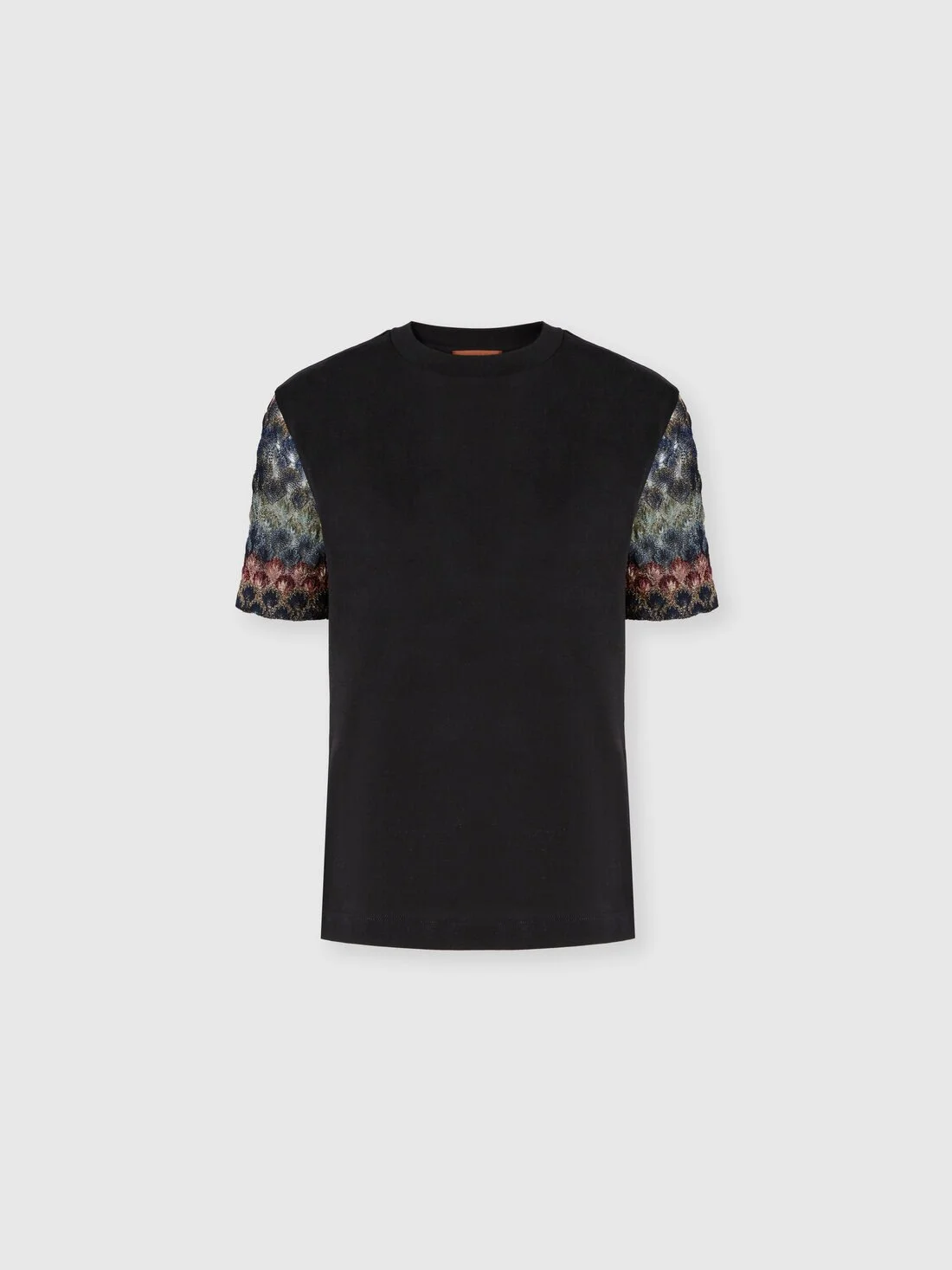 Cotton crewneck T-shirt with chevron details - 1