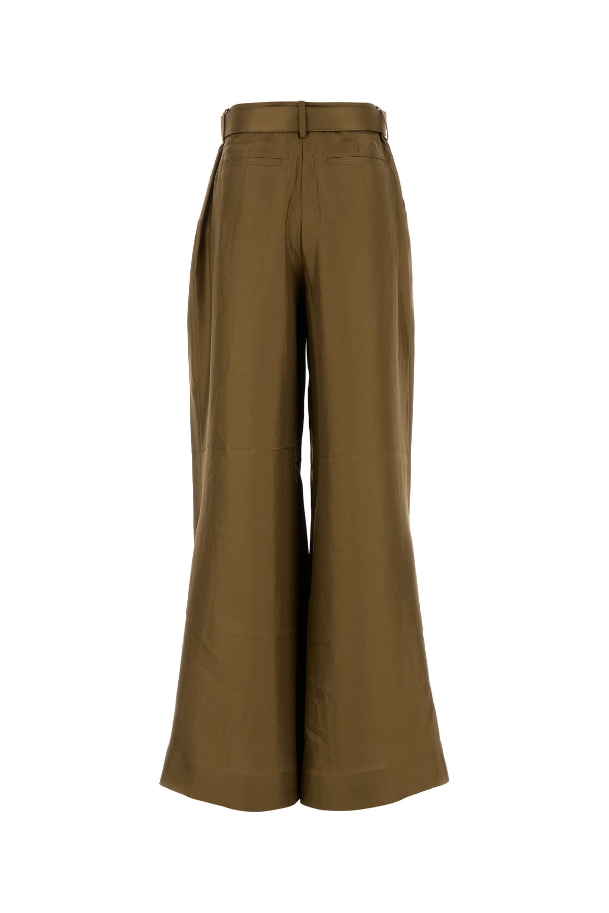 Olive green satin Crush wide-leg pant - 2