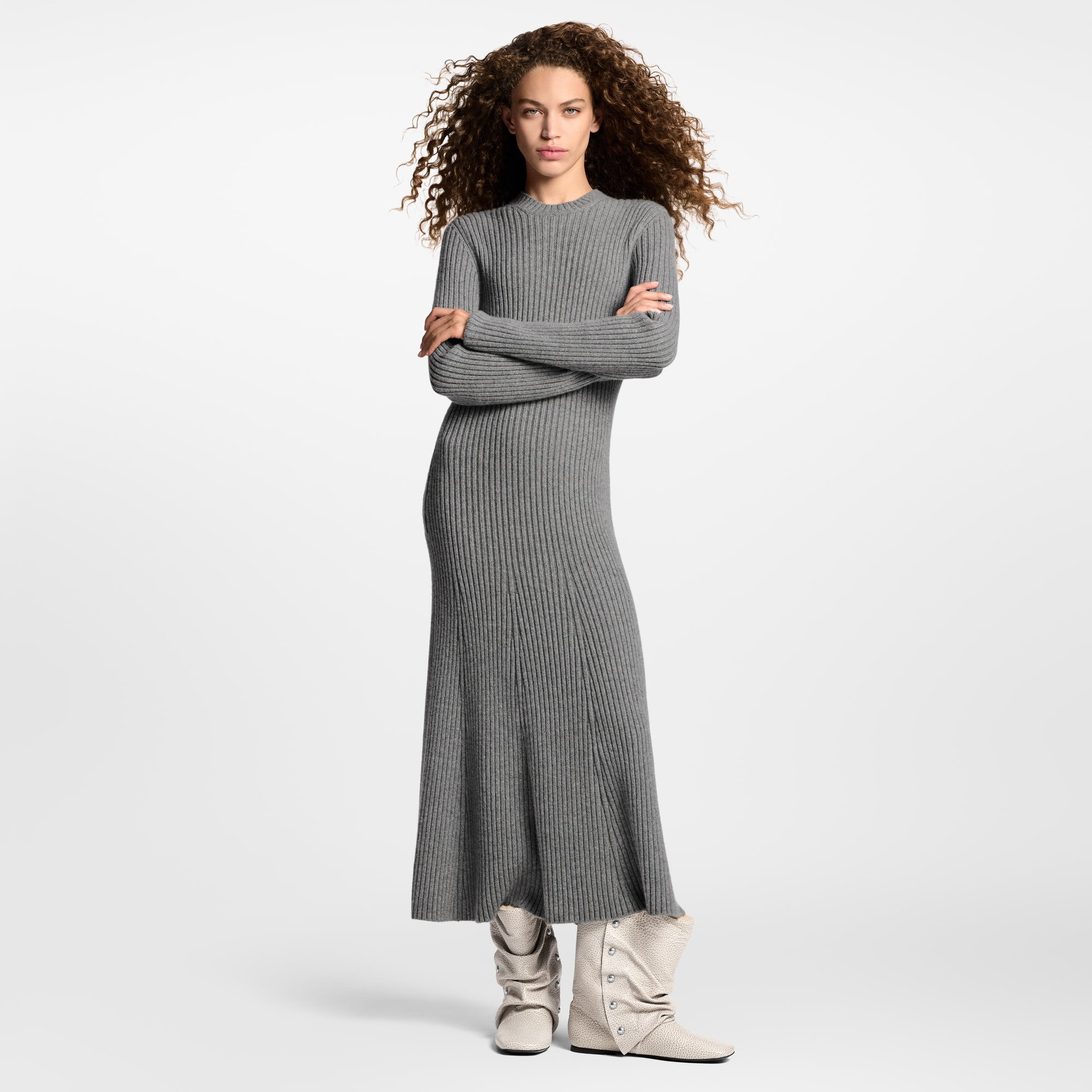 Long-Sleeved Rib-Knit Maxi Dress - 6