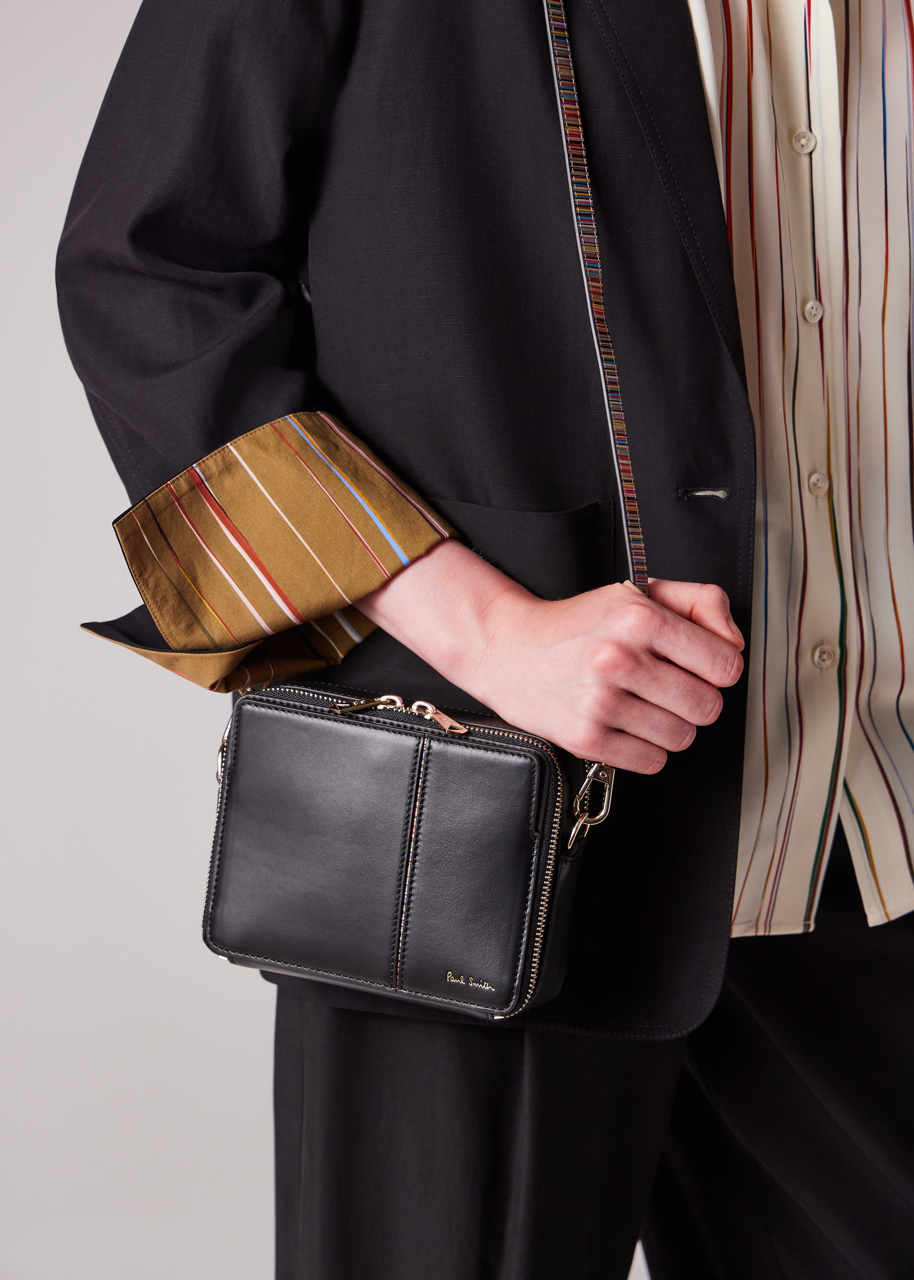 Women's Black Leather 'Signature Stripe' Camera Bag - 7