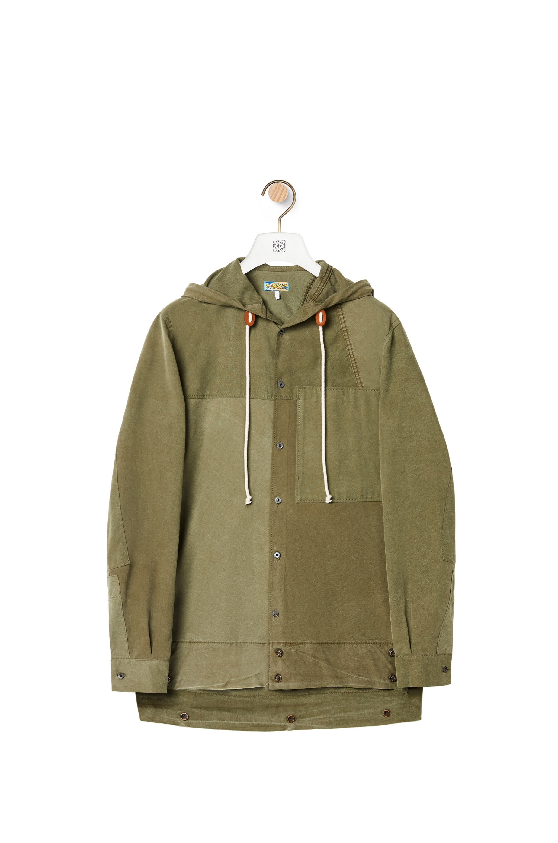 Patch pocket hooded shirt in cotton - 1