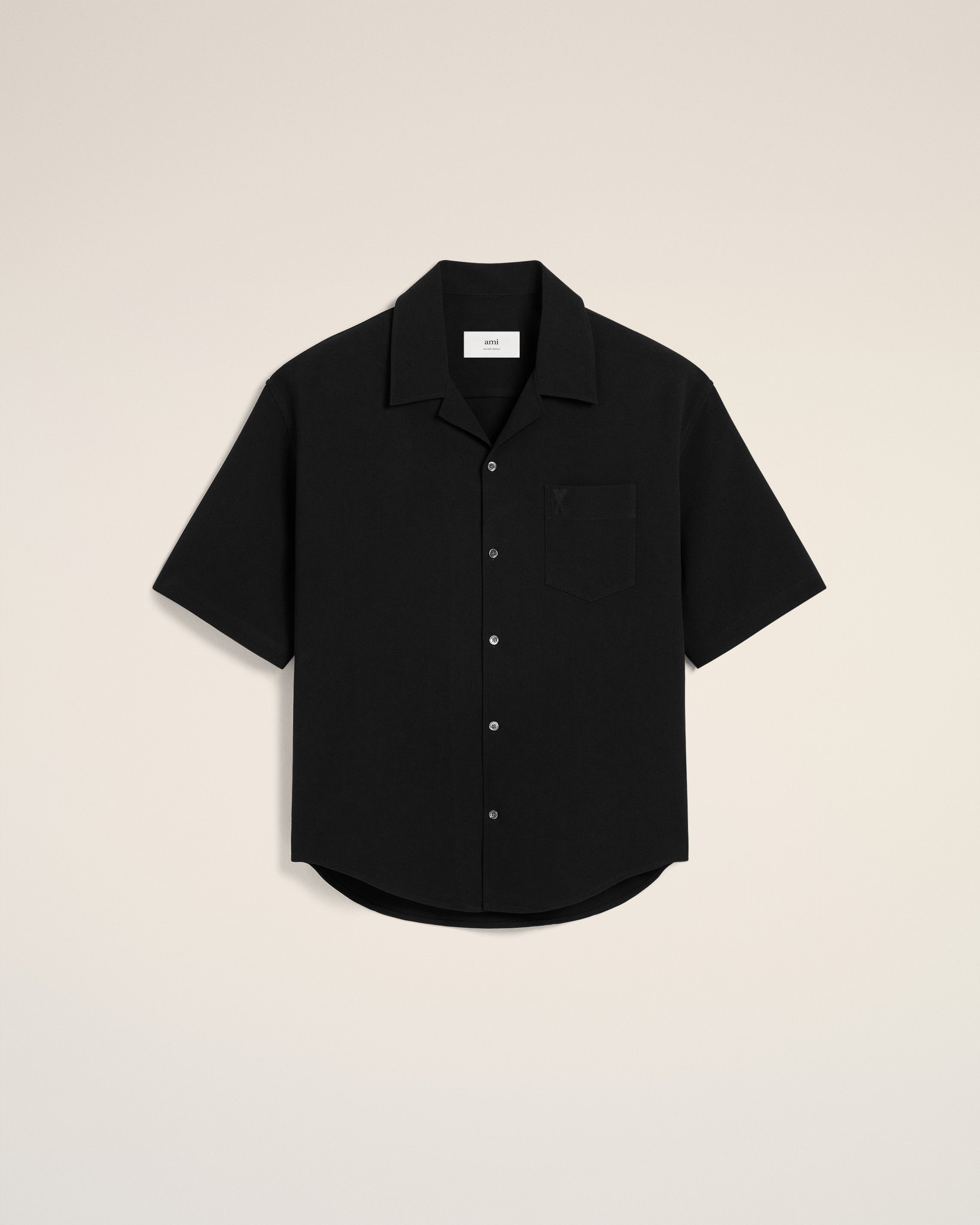 BLACK COTTON CAMP COLLAR SHORT SLEEVES SHIRT - 2