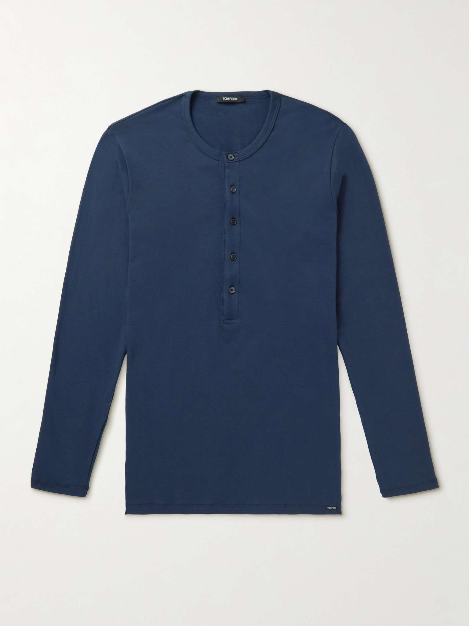 Stretch-Cotton Jersey Henley Pyjama T-Shirt - 1