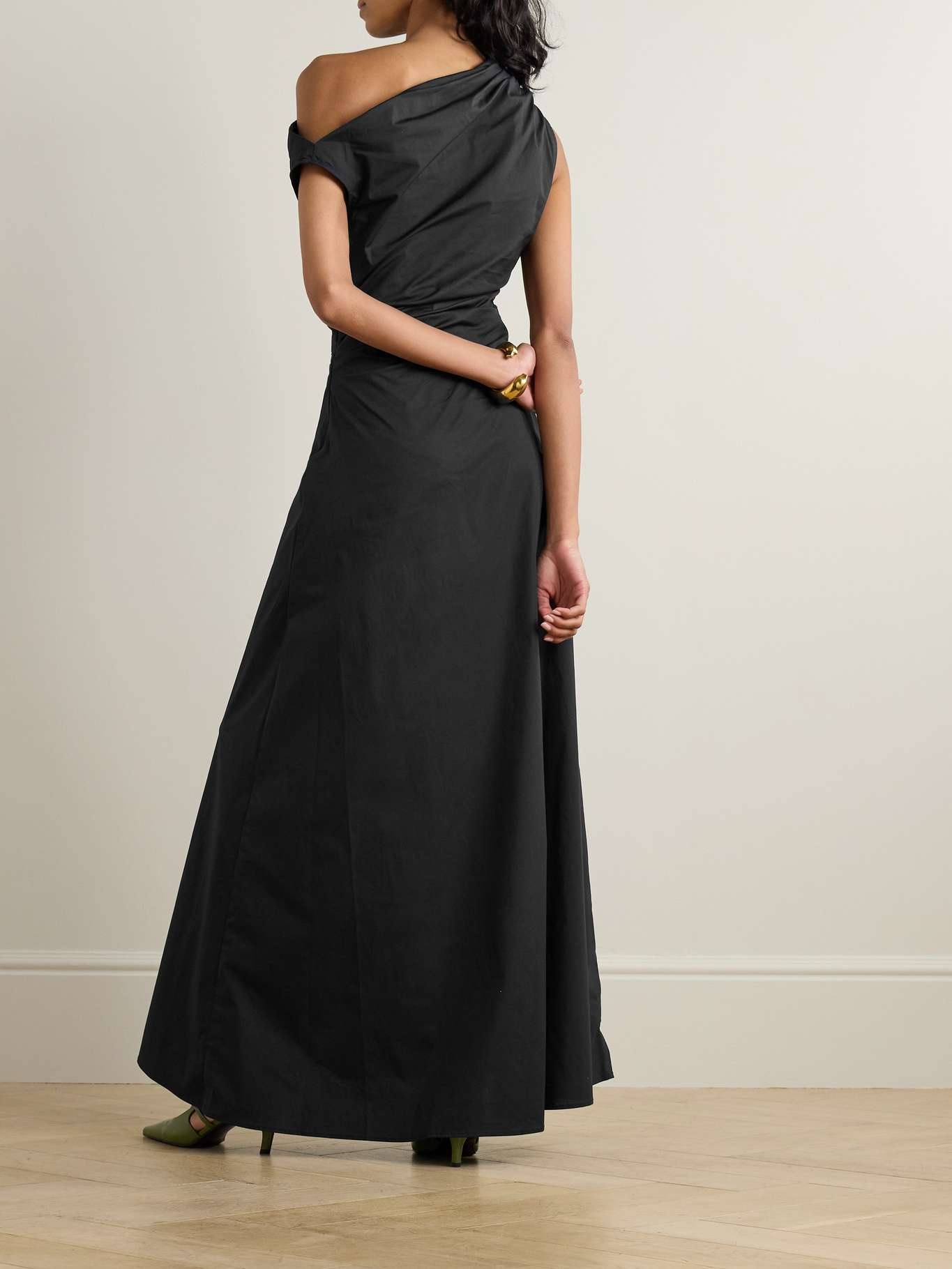 Phare draped one-shoulder cotton-blend poplin maxi dress - 3