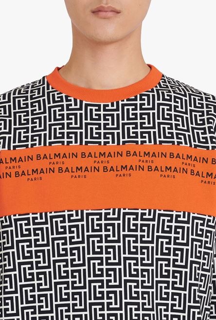 Eco-designed cotton sweatshirt with ivory and black Balmain monogram logo print - 6