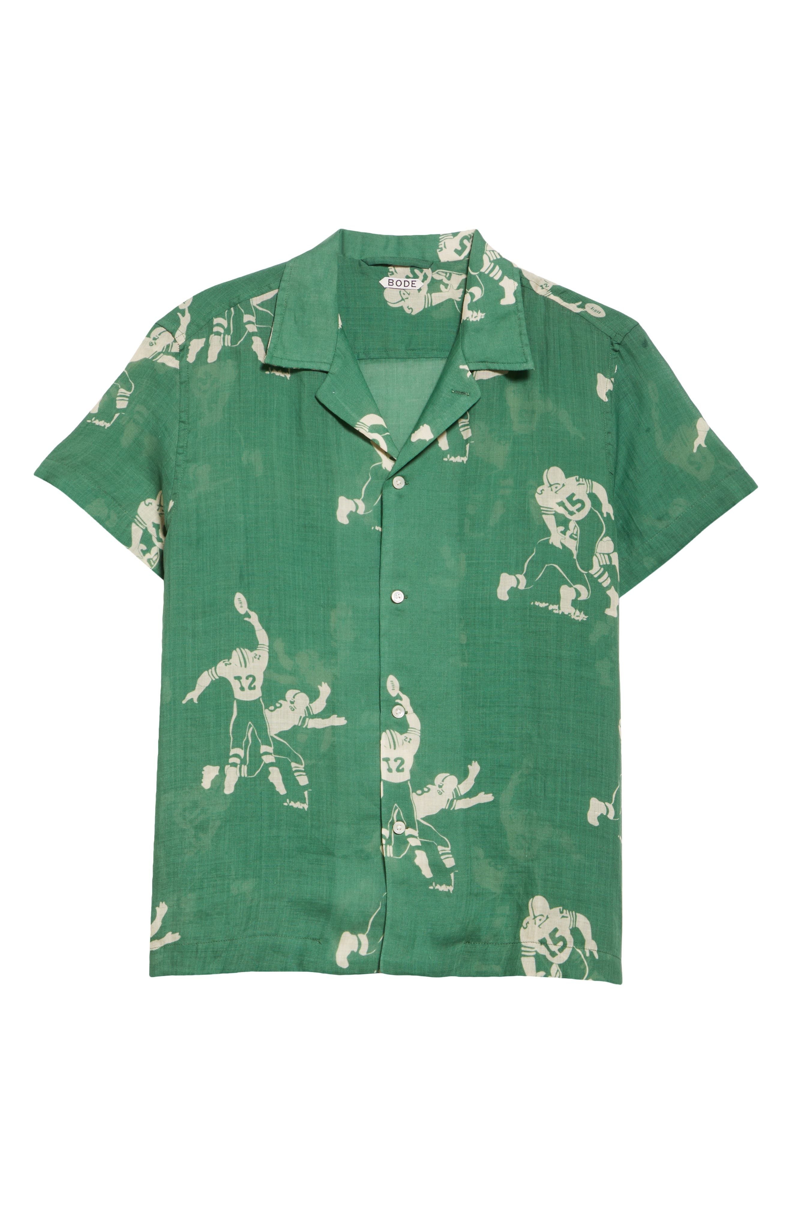 Bode Football Jacquard Linen Button-Up Shirt in Green Cream at Nordstrom - 5