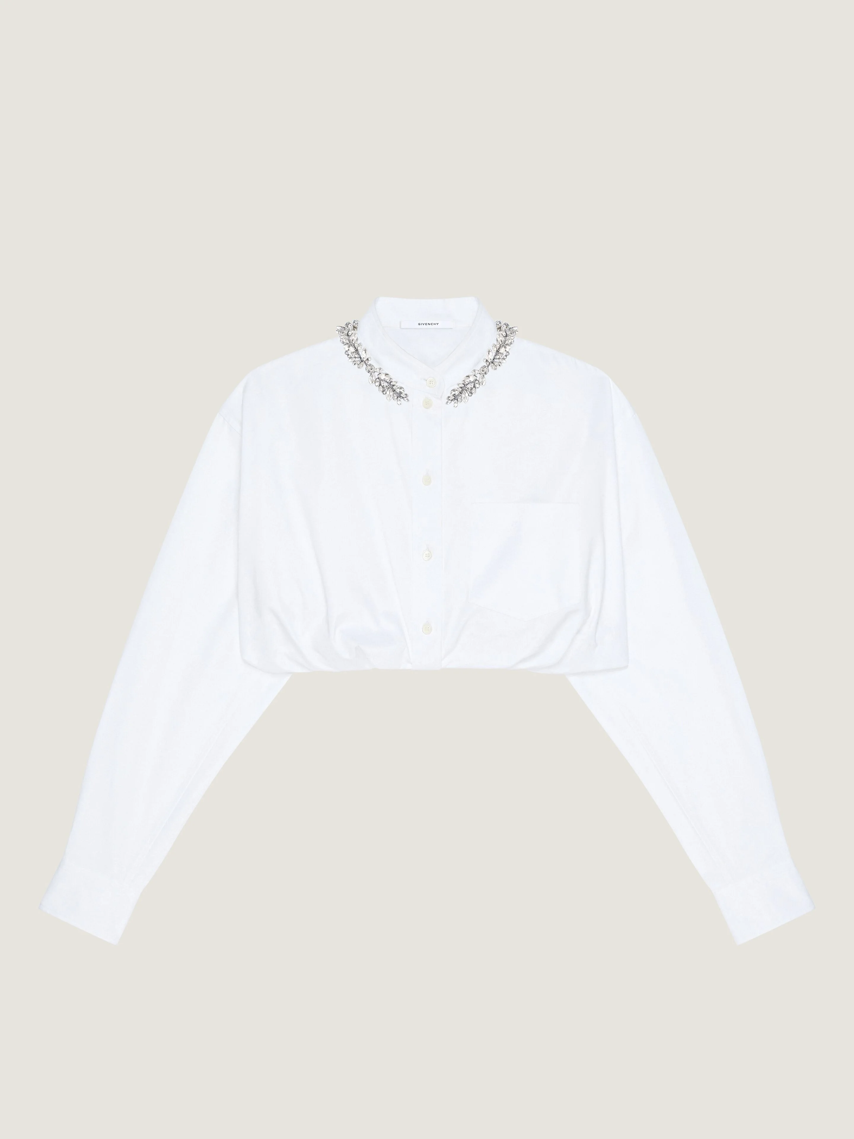 CROPPED SHIRT IN POPLIN WITH CRYSTALS - 1