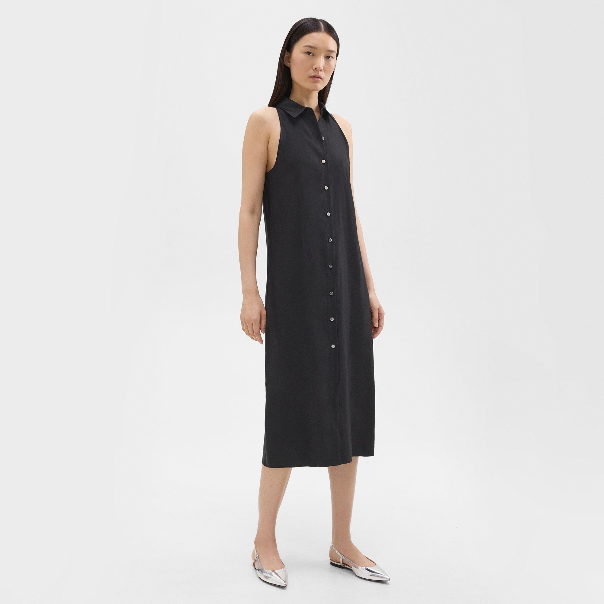 Halter Neck Shirt Dress in Linen-Viscose - 3