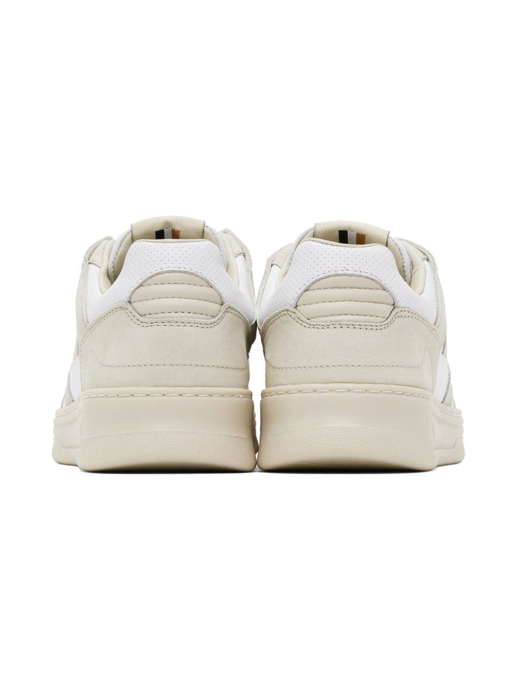Beige & White Mixed Material Sneakers - 2