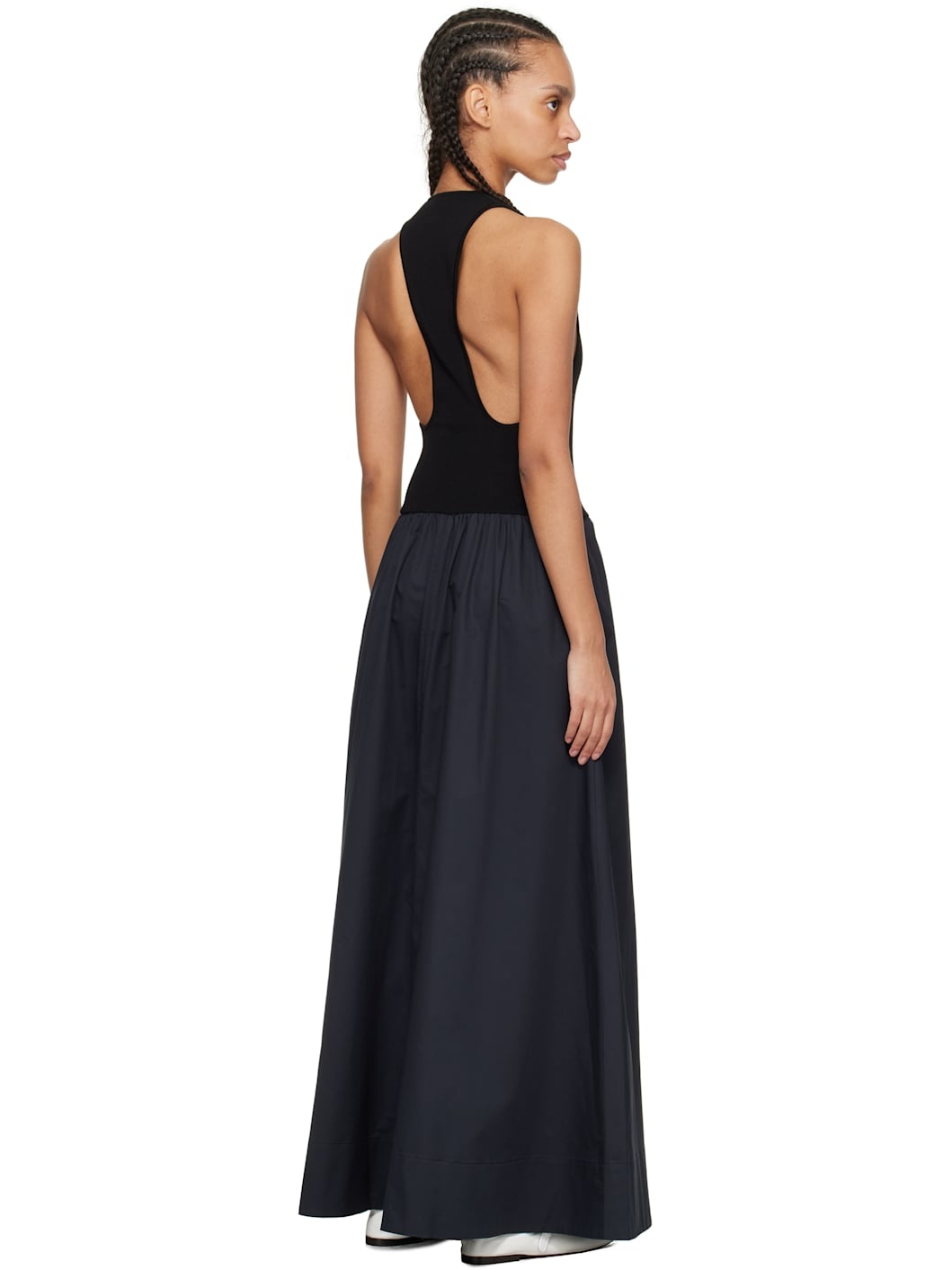 Black Plunge Neck Midi Dress - 3