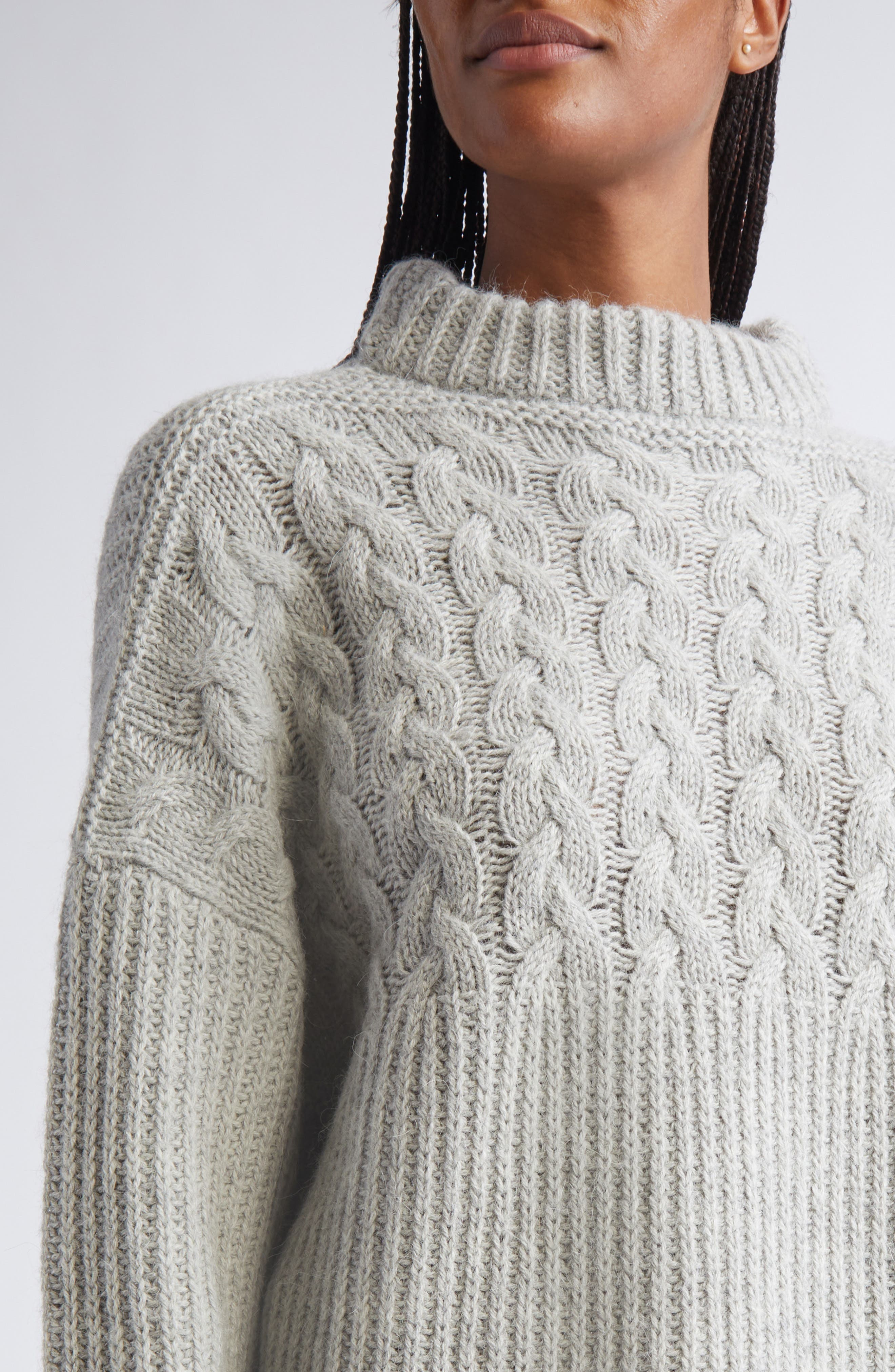 Cecilie Bahnsen Belinda Mixed Stitch Wool & Alpaca Sweater in Grey at Nordstrom - 5