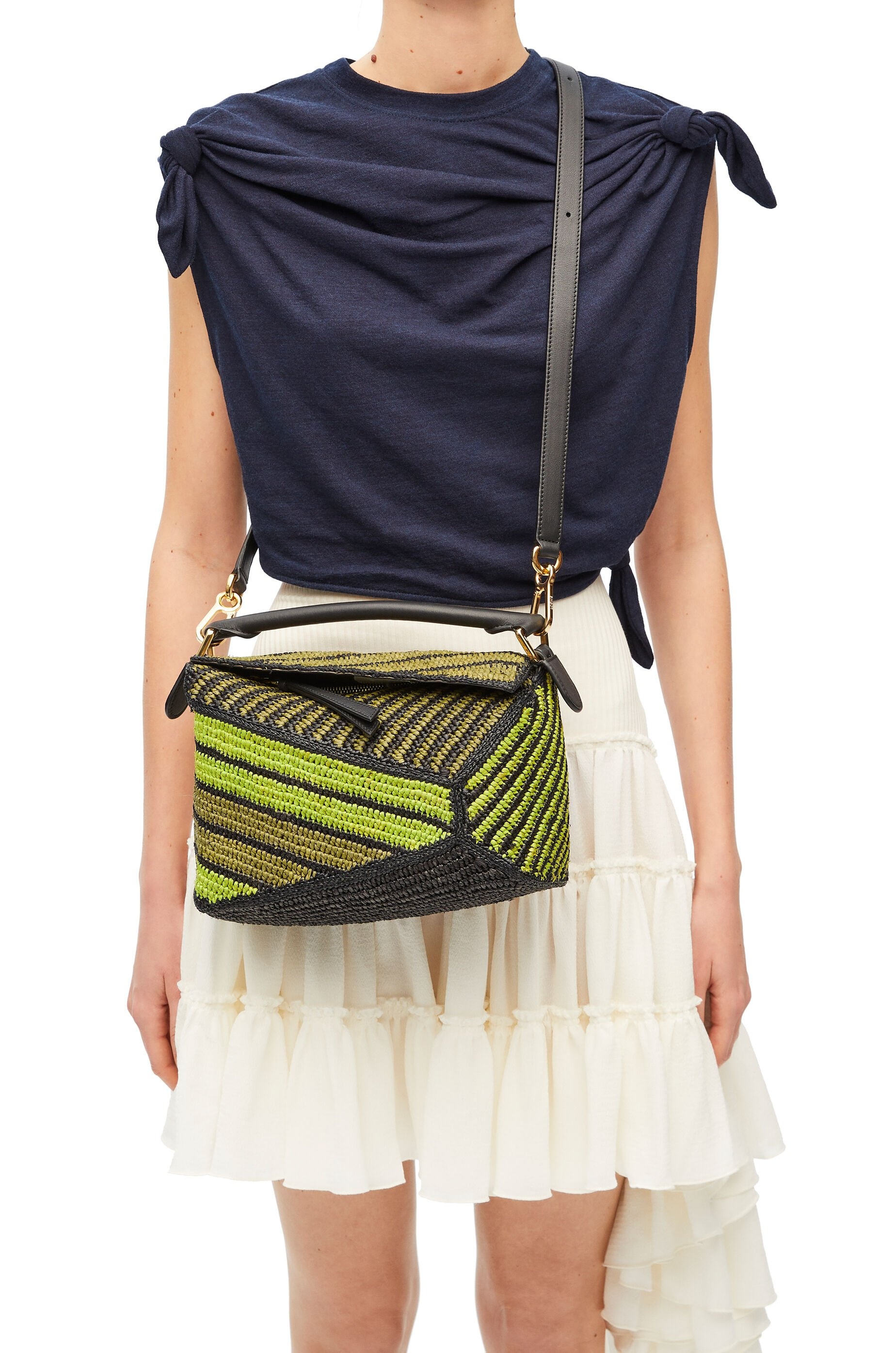 Small Puzzle Edge bag in raffia and calfskin - 3