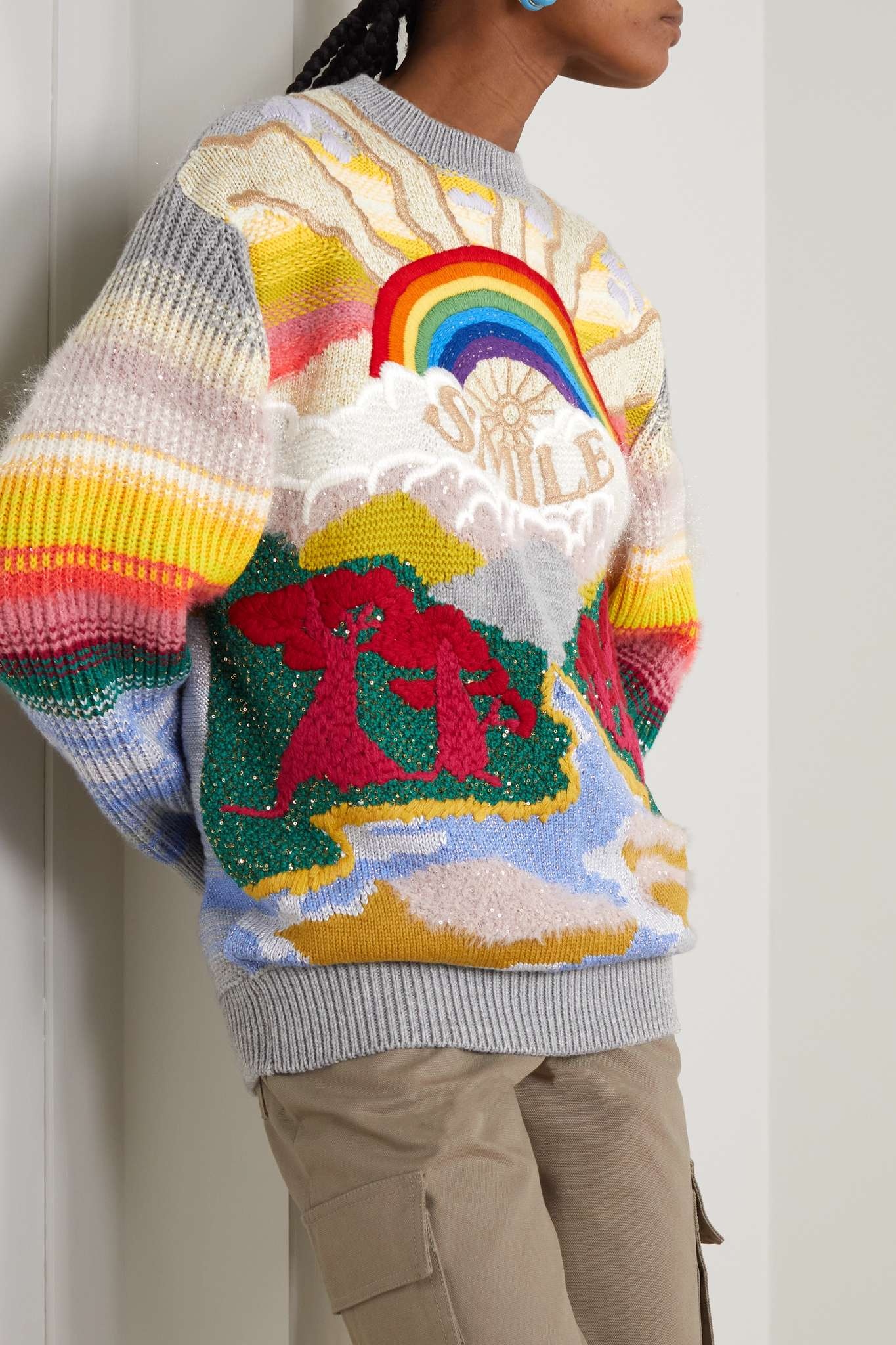 Festive Smile embroidered intarsia wool-blend sweater - 3