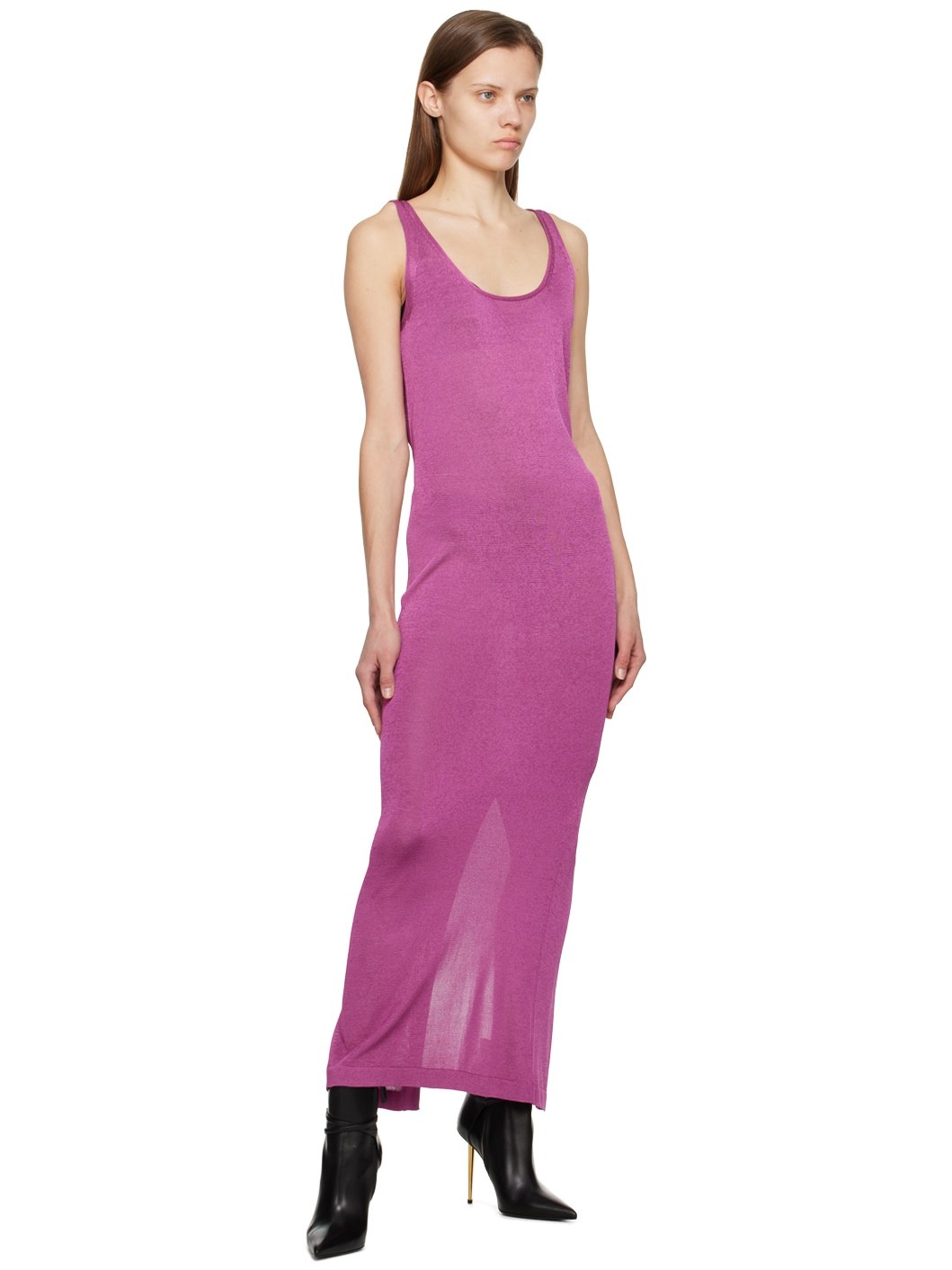 Pink Glossy Maxi Dress - 4