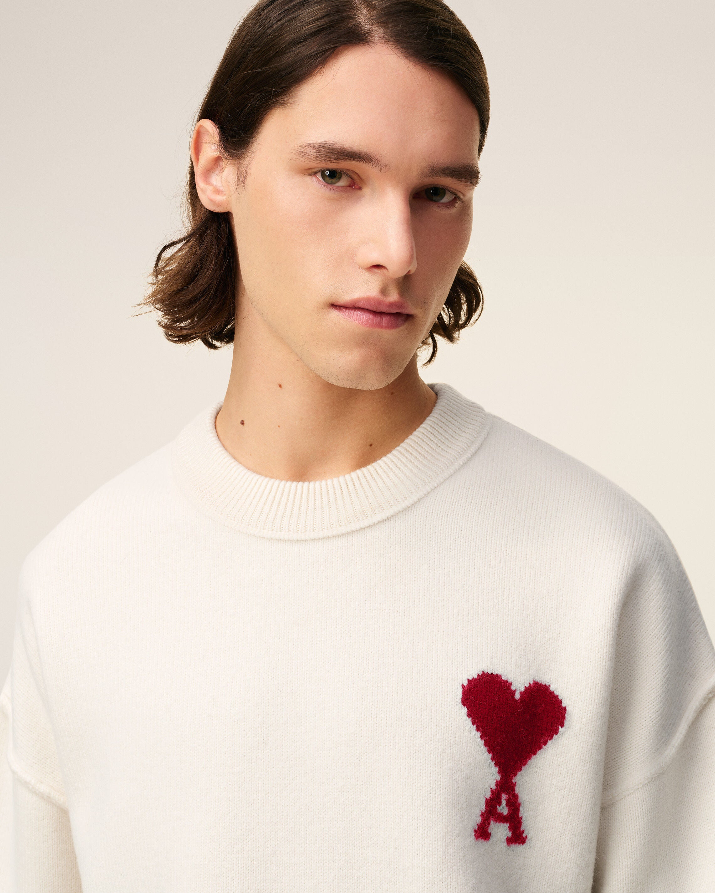 WHITE WOOL AMI DE COEUR CREWNECK SWEATER - 4