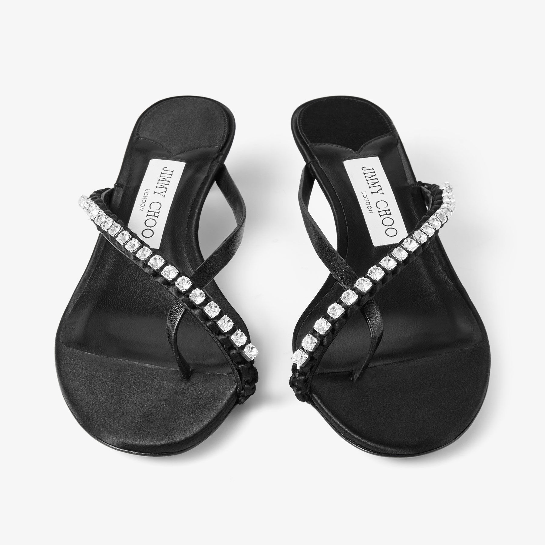 Dila 35
Black Leather Mule Sandal with Woven Satin Crystals - 3