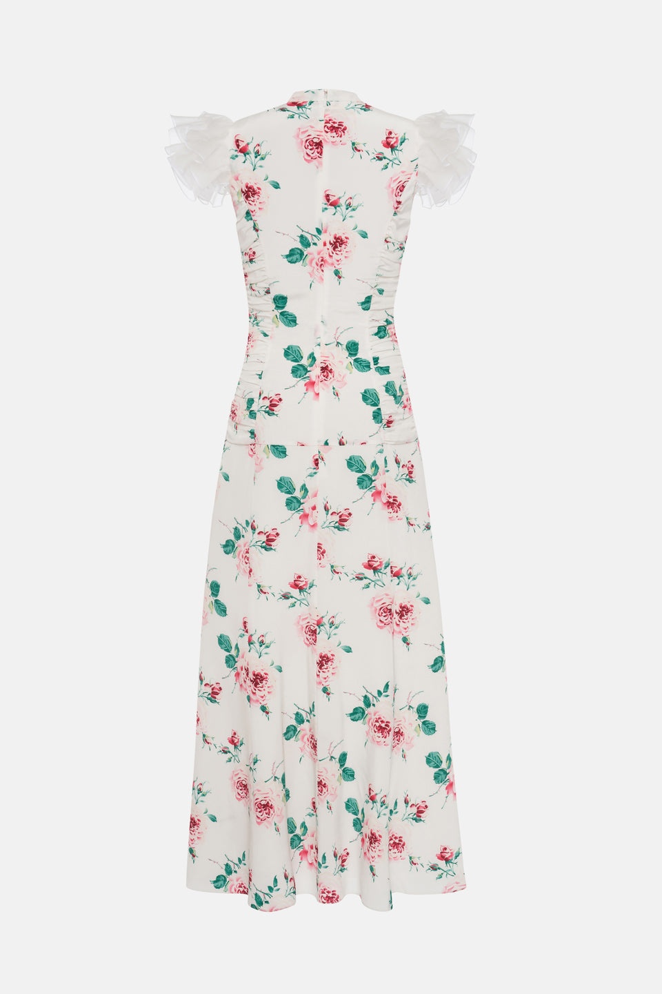 ROSE PRINT SILK DRAPED DRESS W/ ORGANZA SLEEVES - 2