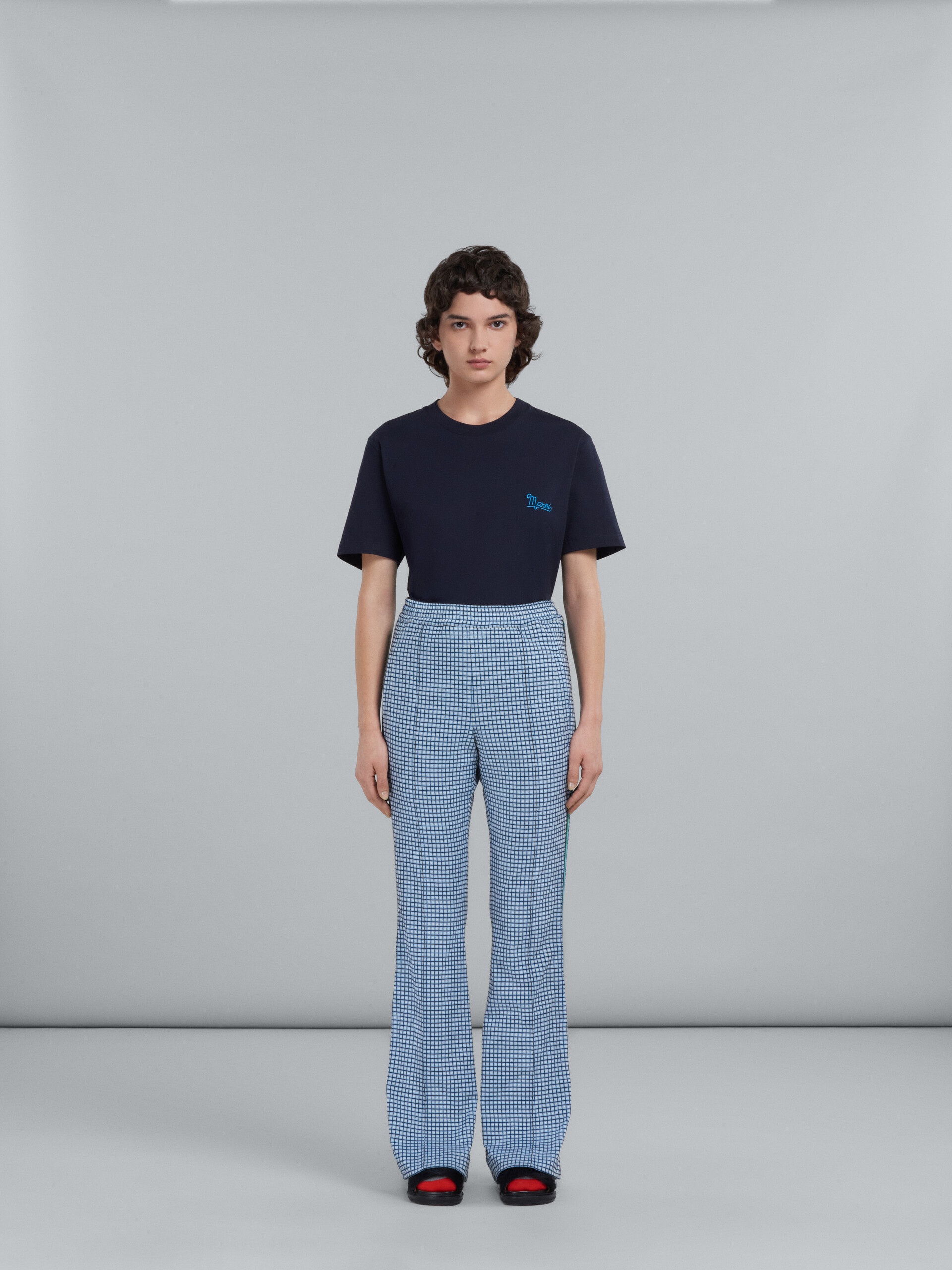 FLARED TROUSERS IN LIGHT BLUE JACQUARD FABRIC - 2