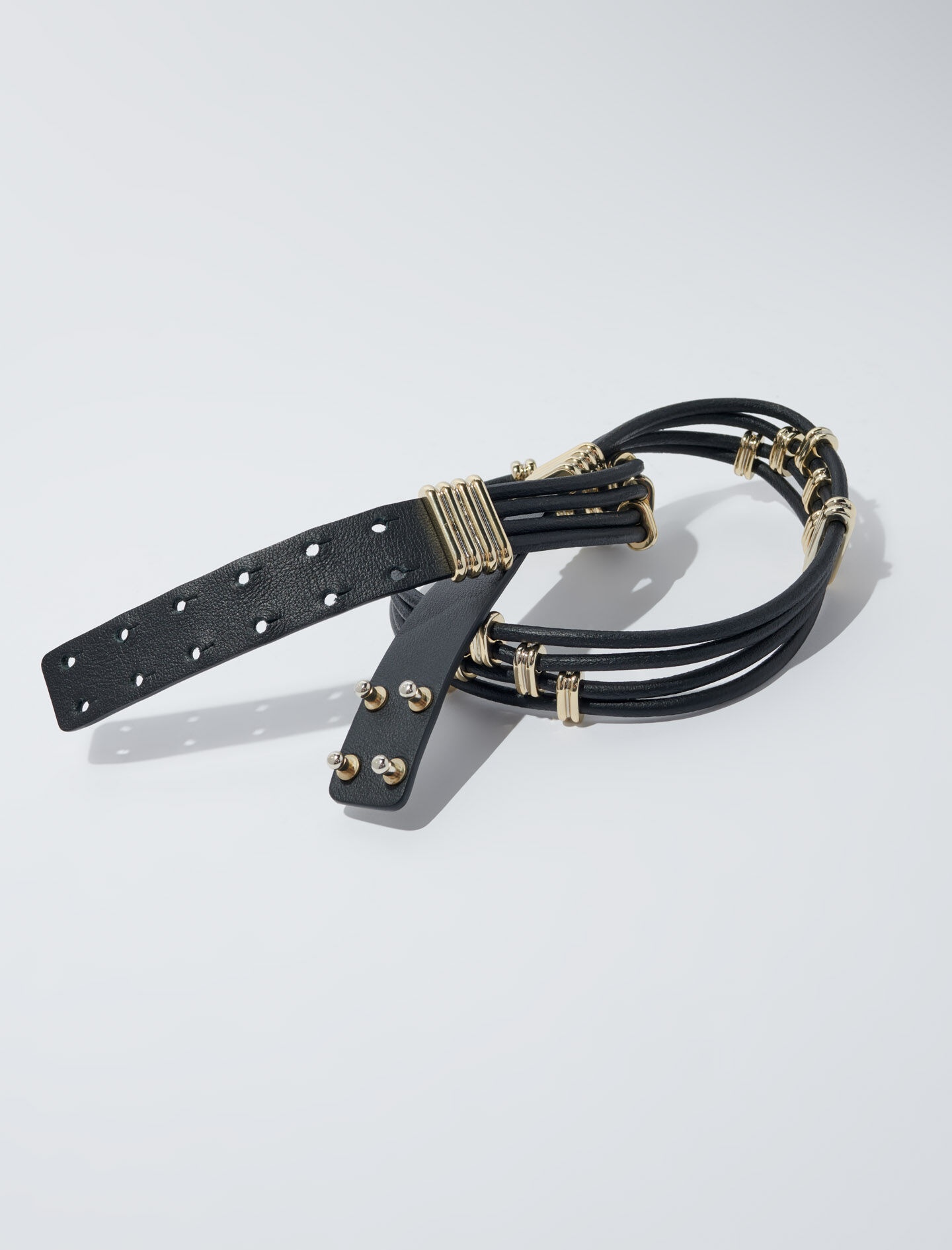 Mixed metal and leather belt - 3